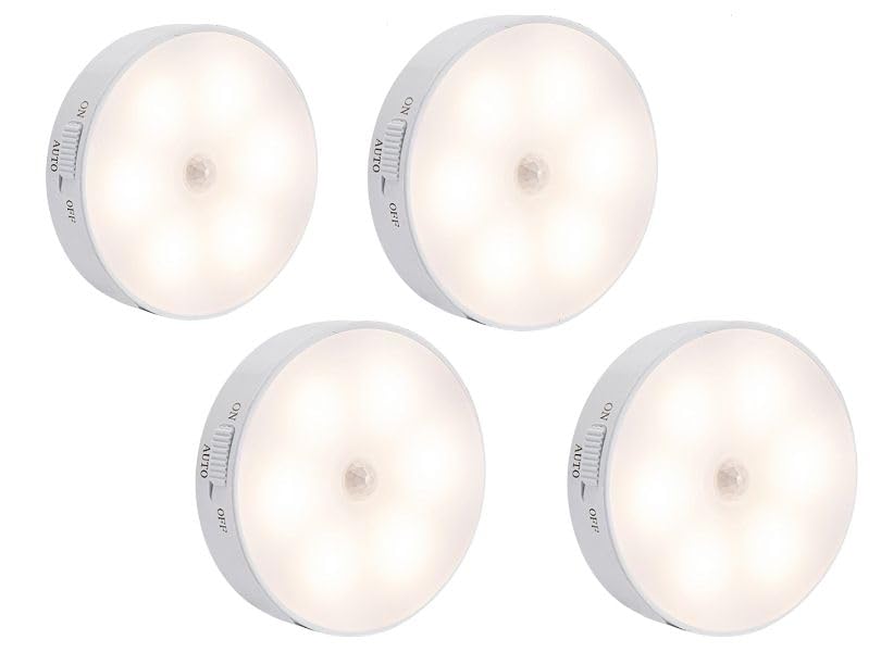 UNİCHROME 4 Adet Hareket Sensörlü 8 Ledli Usb Şarjlı Beyaz Led Işık On/auto/off Modlu Dolap Içi, Koridor