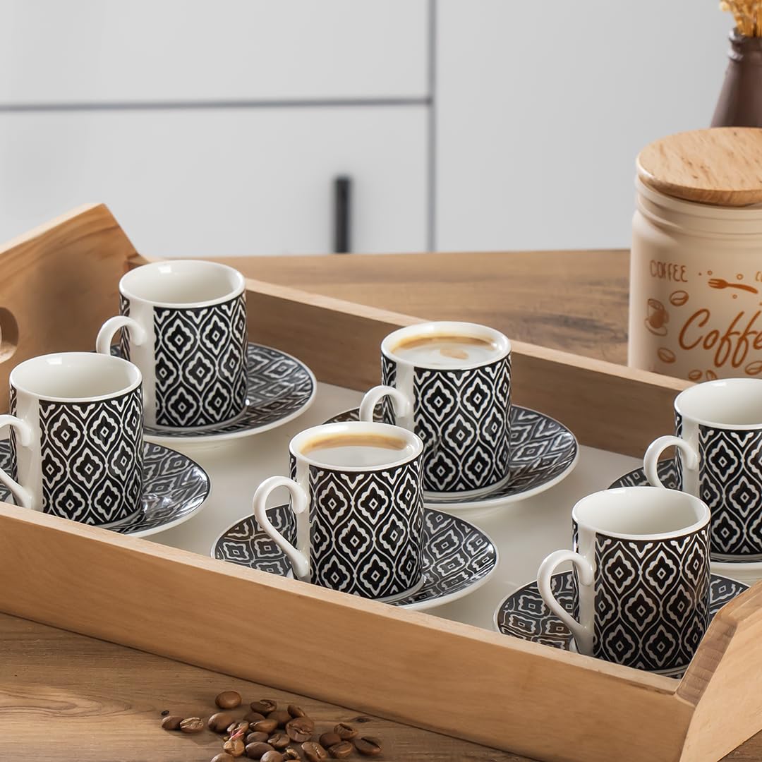 Porsima YX05 Desenli Porselen Fincan Takımı - Türk Kahvesi 6 Kişilik 90 cc