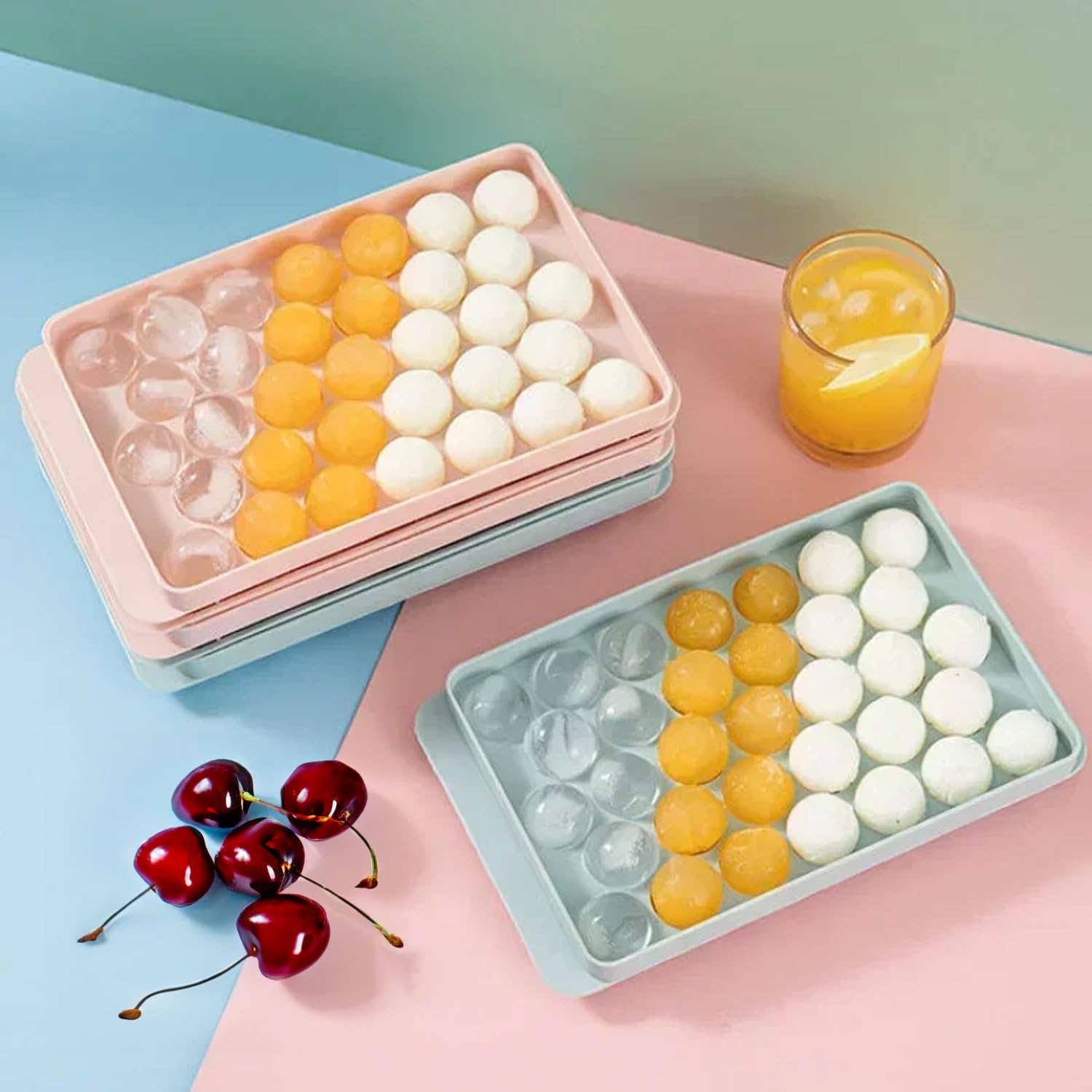 QCraft 33 Hazne Mavi ve Pembe Renklerde Premium Plastik Buz Kalıbı Yeniden Kullanılabilir Küresel Buz Tray Kokteyller ve Soğuk İçecekler İçin İdeal (Normal, Adet, 1)