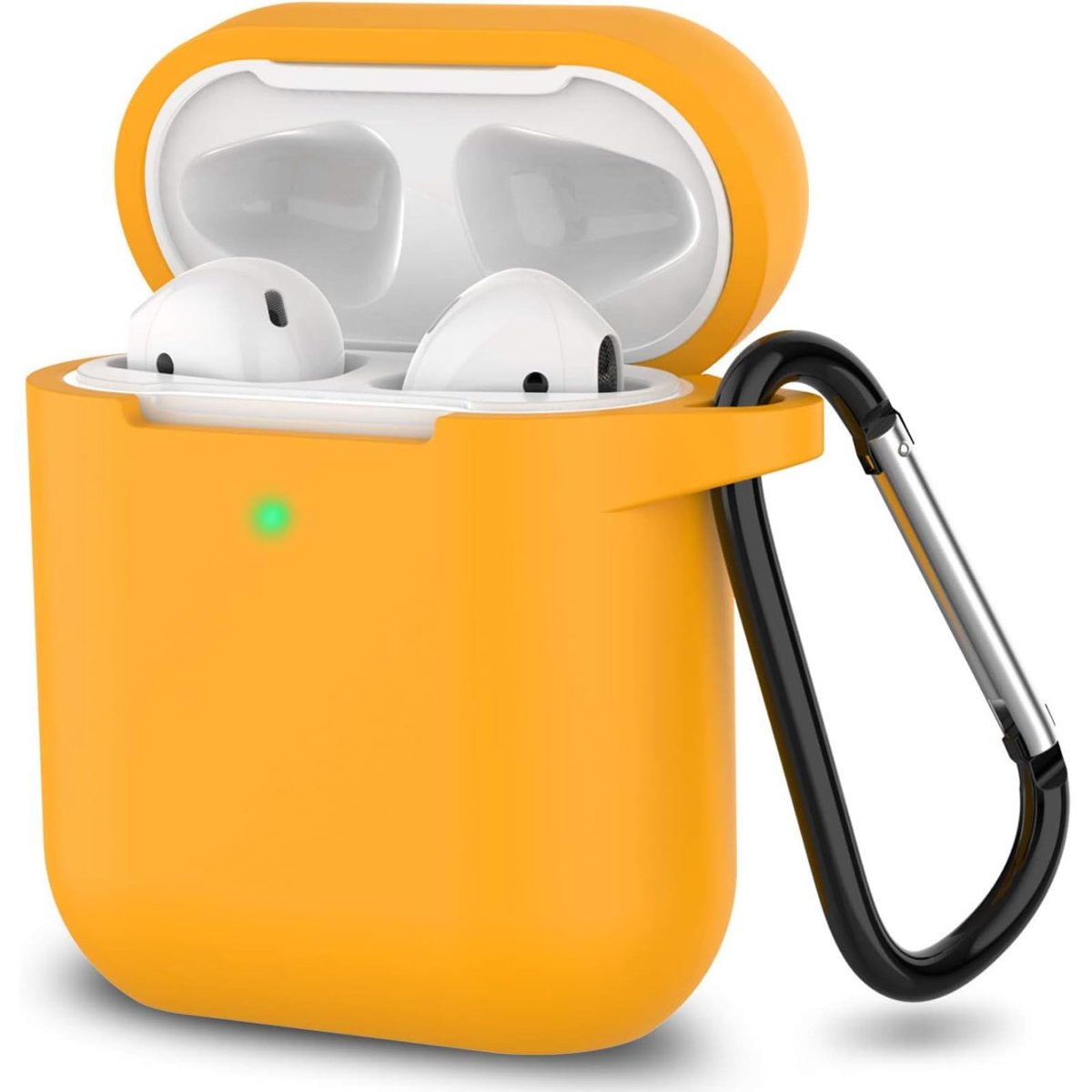 URUCHI AirPods 1/2. Nesil ile Uyumlu İnce ve Hafif Silikon Kılıf, Yumuşak Esnek Tasarım, Anahtarlıklı, Kablolu ve Kablosuz Şarj Uyumlu, Günlük Kullanım Aksesuarı – Hardal (A1523 A1722 A1602 A2031 A2032)