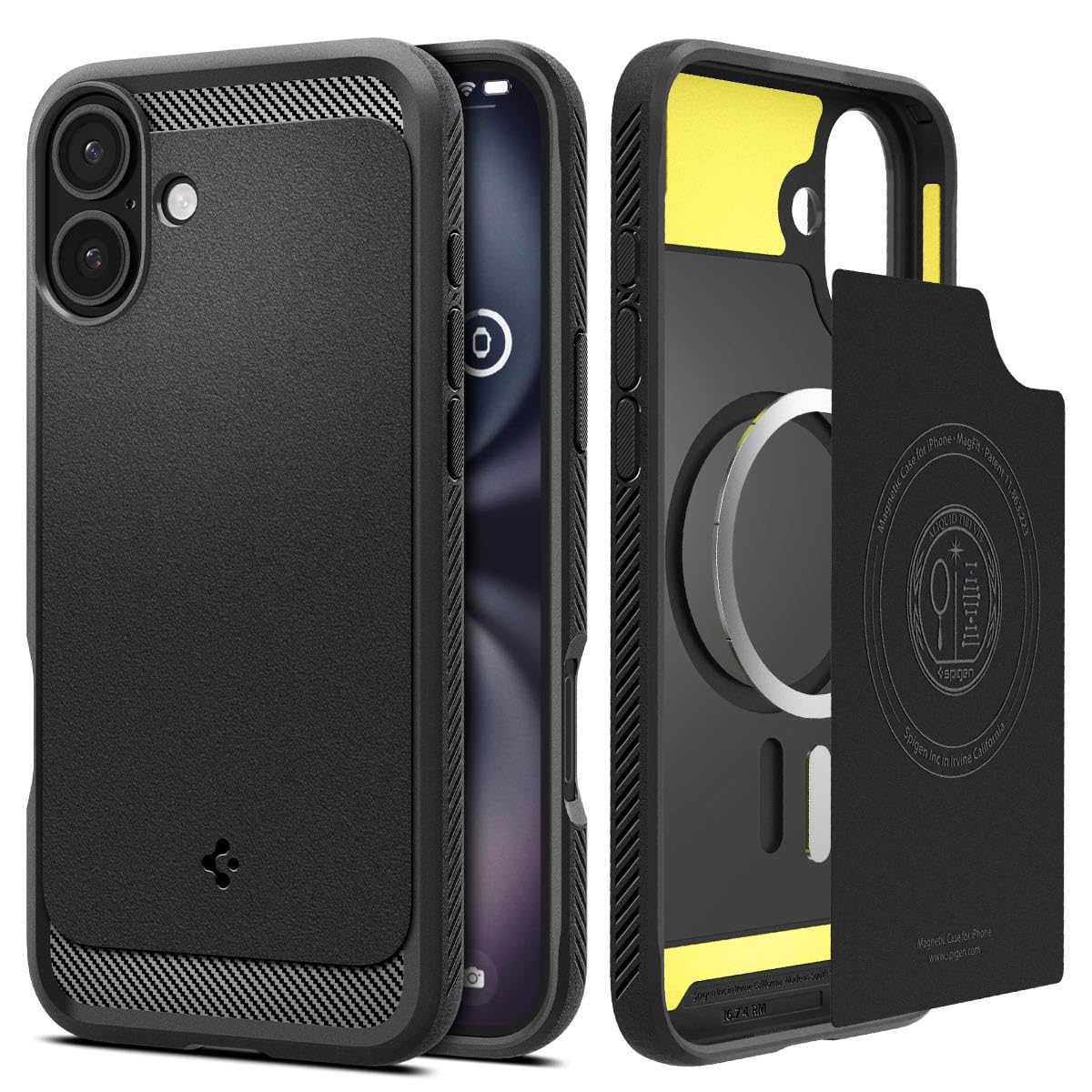 Spigen iPhone 16 Plus ile uyumlu Ekstra Dayanıklı MagSafe Kılıf Rugged Armor Hava Kanalı Teknolojisi Askeri Sınıf Koruma MagFit Matte Black Çift Katman Kapak - ACS08087