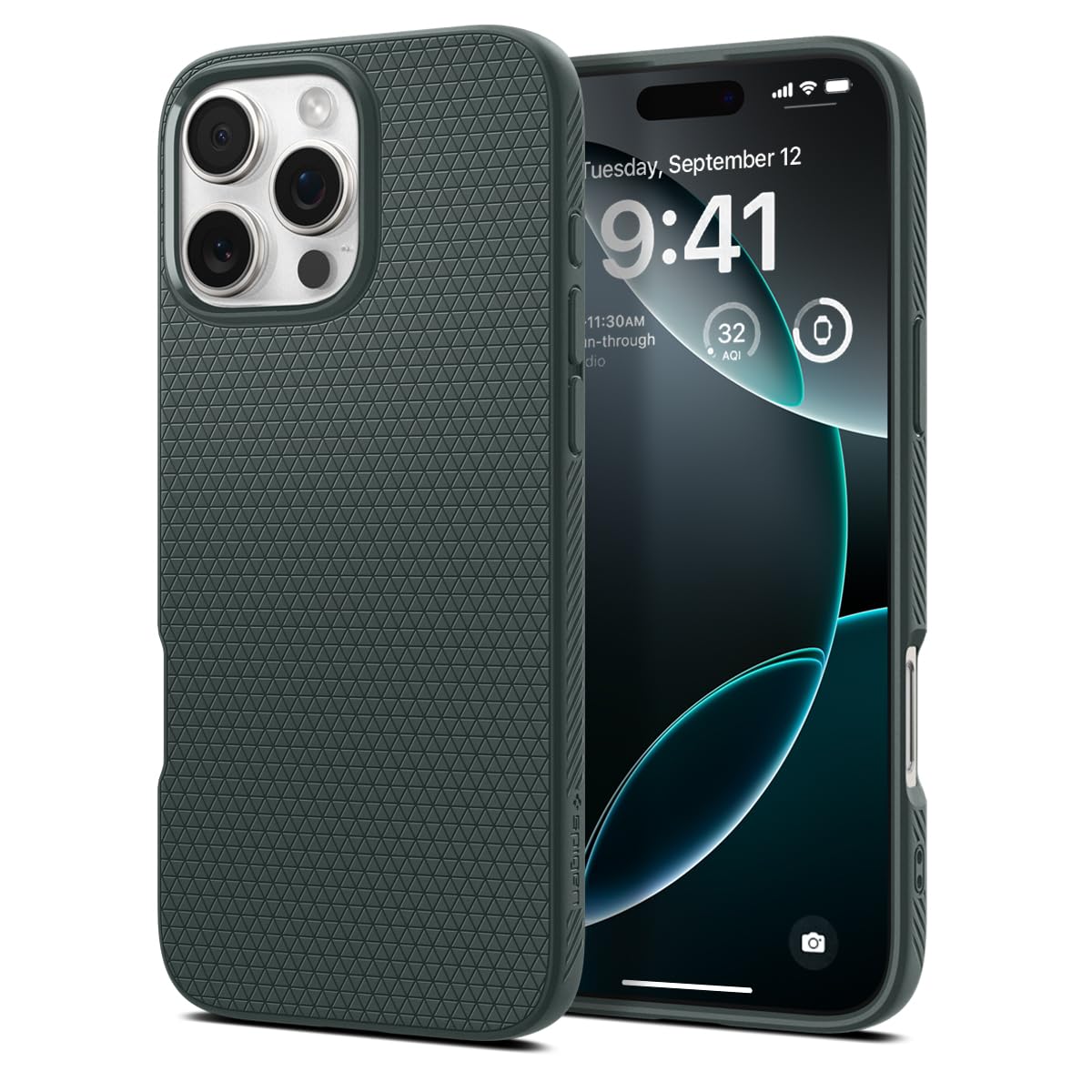 Spigen iPhone 16 Pro Max ile uyumlu ince Kılıf Liquid Air Hava Kanalı Teknolojisi Askeri Sınıf Koruma Abyss Green Dokulu Yüzey Kapak - ACS07990