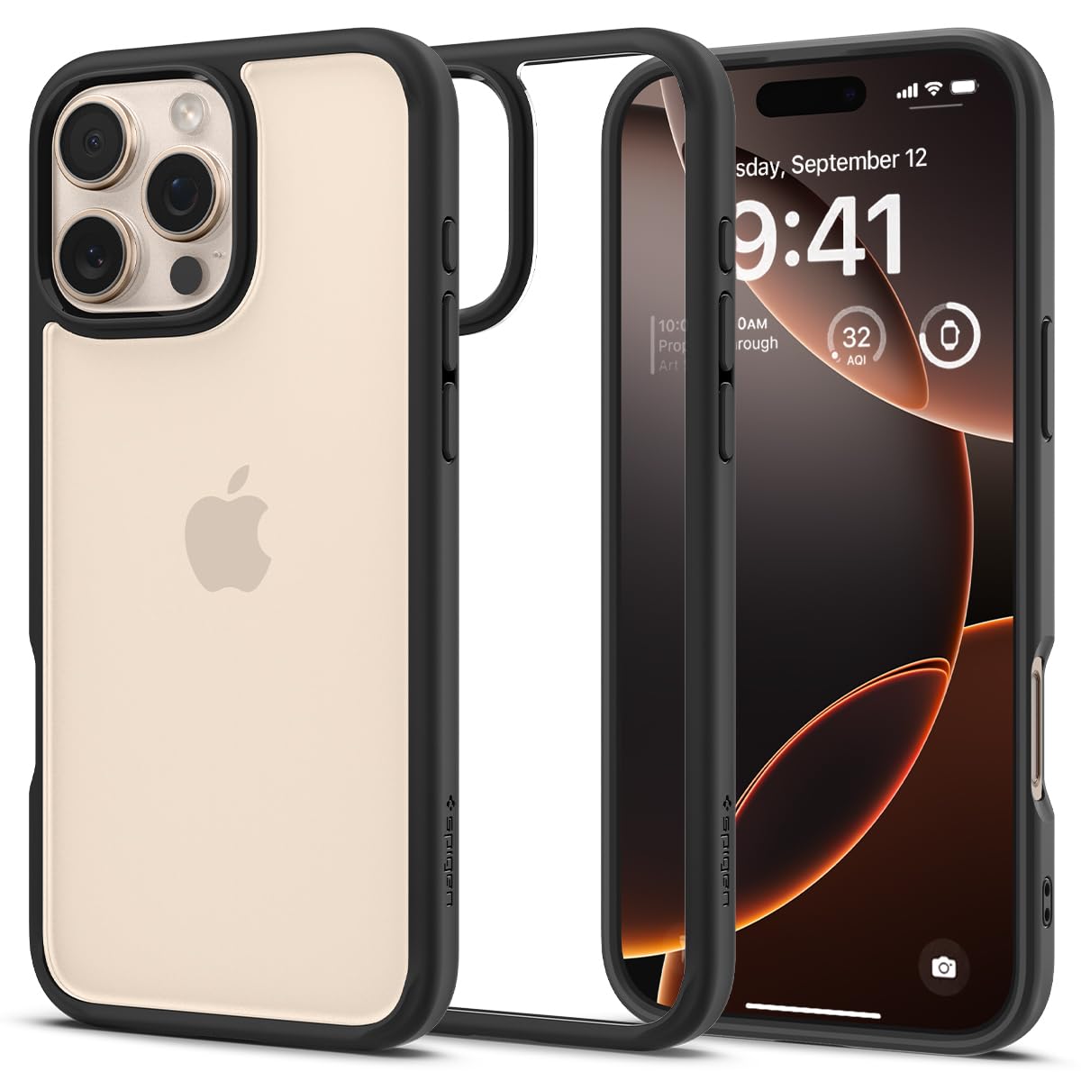 Spigen iPhone 16 Pro ile uyumlu ince Kılıf Ultra Hybrid Sararma Karşıtı DuraClear Hava Kanalı Teknolojisi Askeri Sınıf Koruma Matte Black Şeffaf Kapak - ACS08125