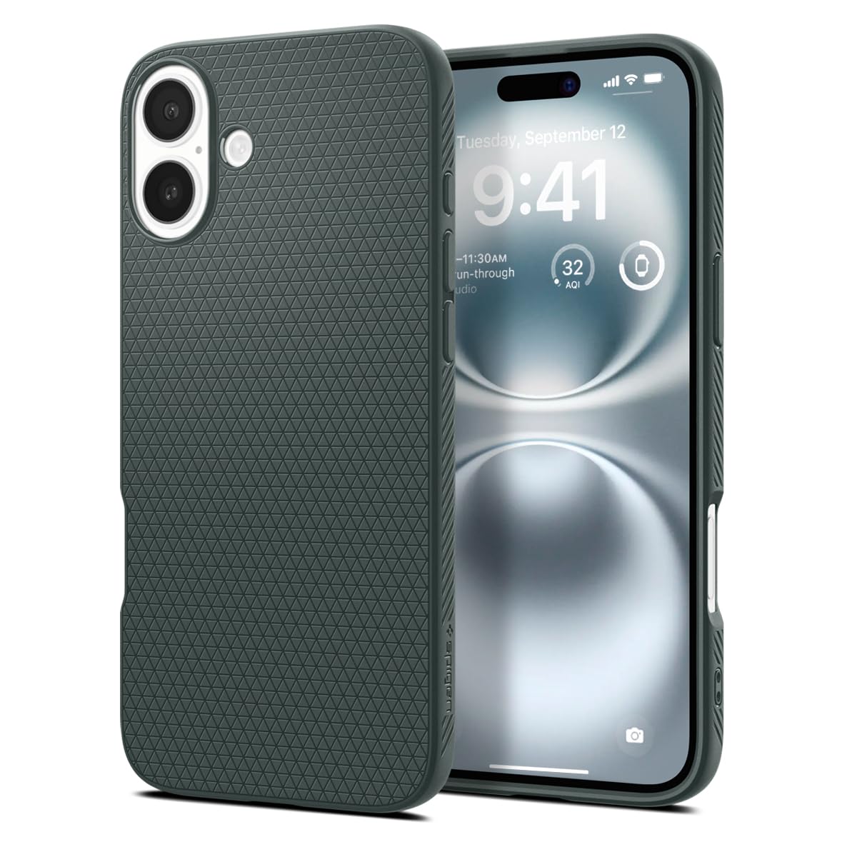 Spigen iPhone 16 Plus ile uyumlu ince Kılıf Liquid Air Hava Kanalı Teknolojisi Askeri Sınıf Koruma Abyss Green Dokulu Yüzey Kapak - ACS08068