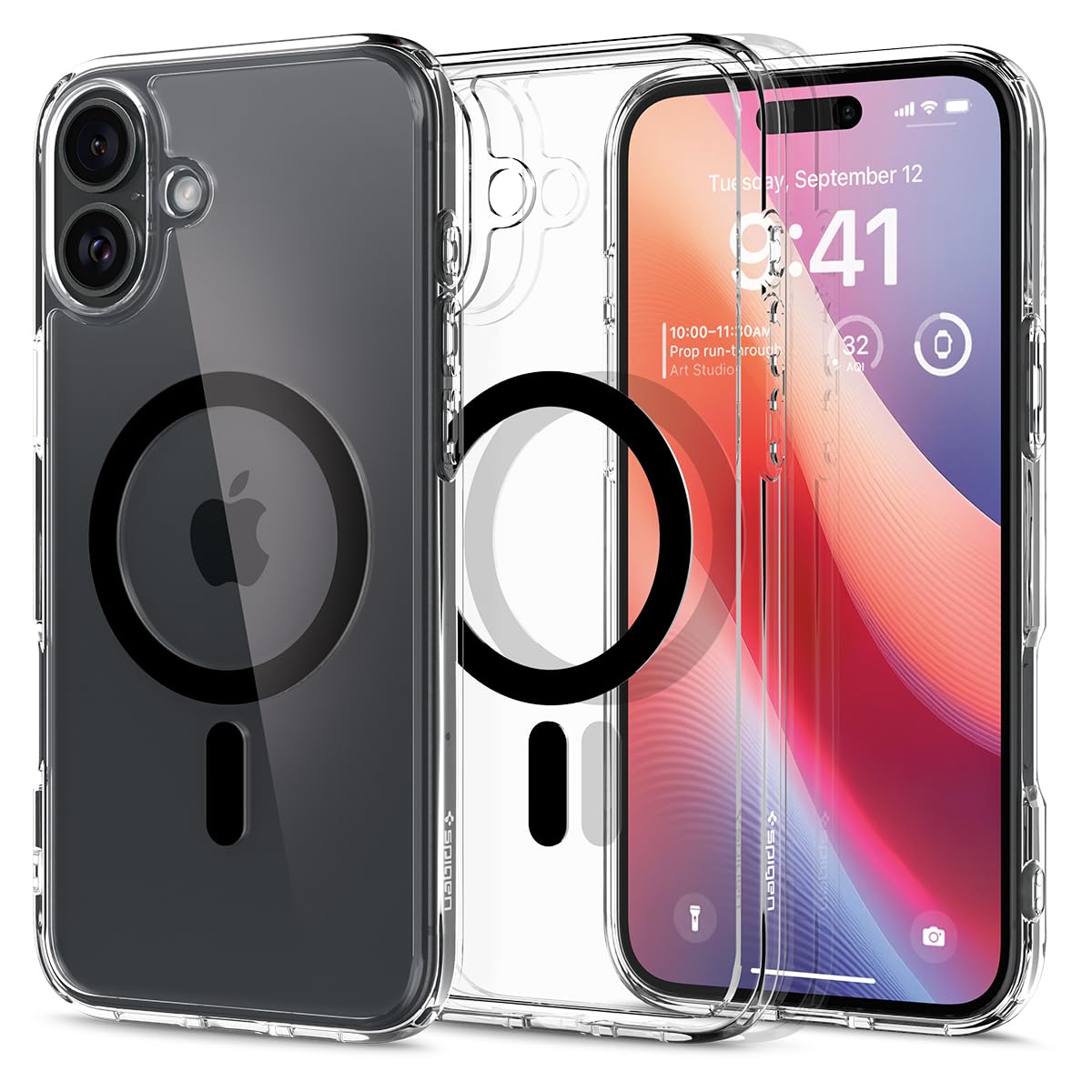 Spigen iPhone 16 Plus ile uyumlu ince MagSafe Kılıf Ultra Hybrid Sararma Karşıtı DuraClear Hava Kanalı Teknolojisi Askeri Sınıf Koruma MagFit Black Şeffaf Kapak - ACS08076