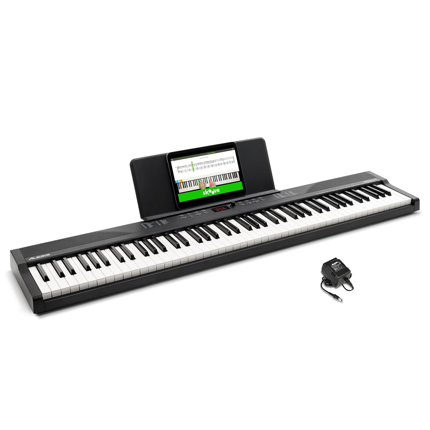 Alesis 88 Tuşlu Klavye Piyano, Elektrik Org, 480 Ses, Hoparlör, USB MIDI, Notalar Tablet Desteği, Güç Adaptörü ve Yeni Başlayanlar için Piyano Dersleri