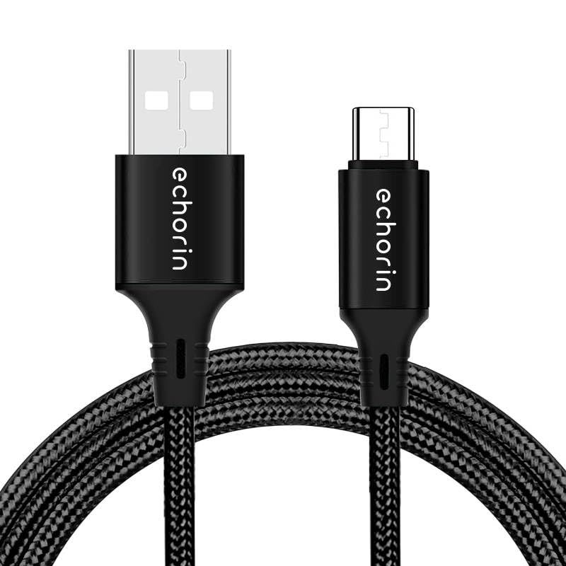Echorin USB-A'dan USB-C'ye Örgülü, 1 Metre, Hızlı Şarj ve Data Kablosu, Siyah