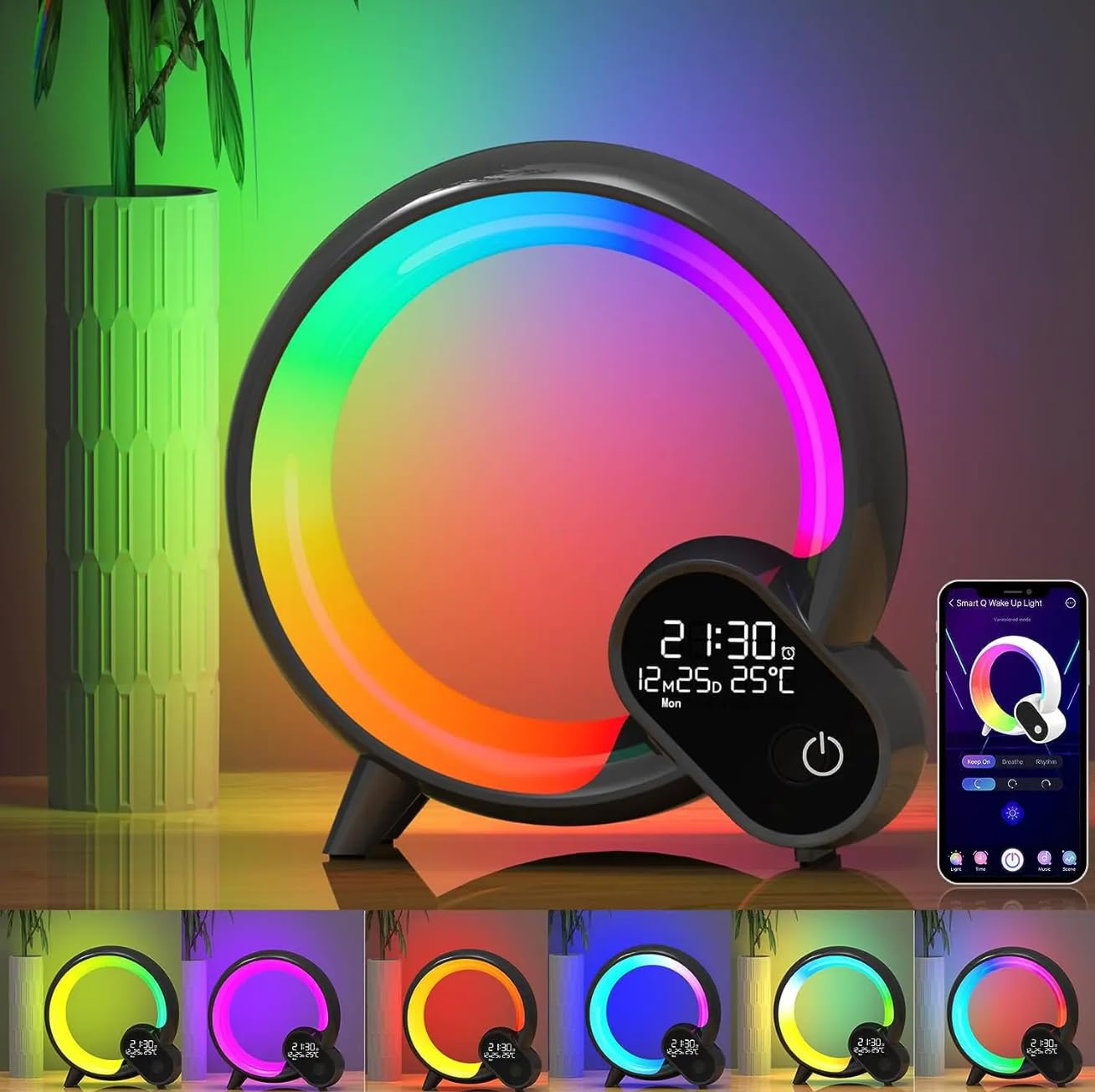 Coverzone Uzaktan Kumandalı Akıllı Bluetooth Hoparlör Renkli Atmosfer Işığı Yaratıcı Gece Lambası Dijital Ekran Saat Işığı Çocuk Odası Yatak Odası için Dekoratif Aydınlatma HXD03 (Siyah)