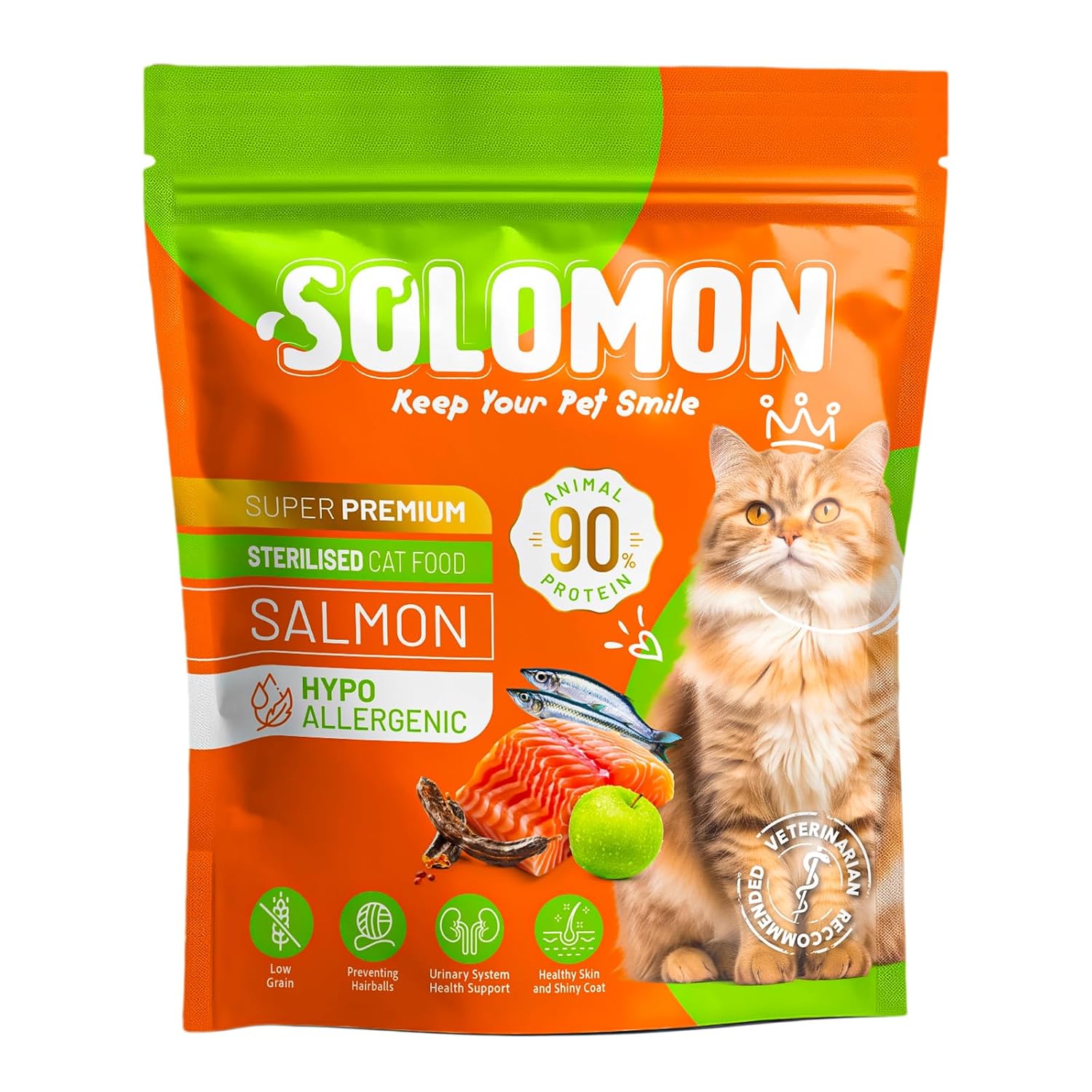 Solomon Kısırlaştırılmış Somon'lu Süper Premium Kedi Maması 1,5 kg - Hipoalerjenik - Düşük Tahıllı