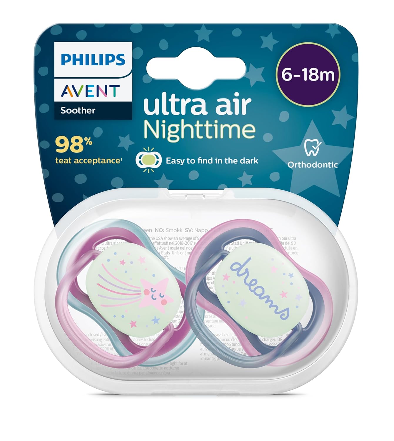 Philips Avent Ultra Air Gece Emziği 6-18 Ay, 2'li Paket, Kız