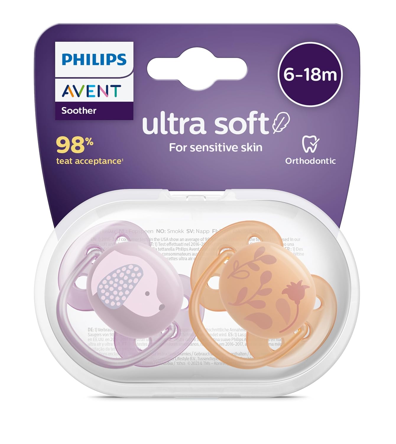 Philips Avent Ultra Soft Emzik, Kız Bebekler için 6‑18 Ay, 2’li Paket, Ortodontik Silikon, FlexiFit