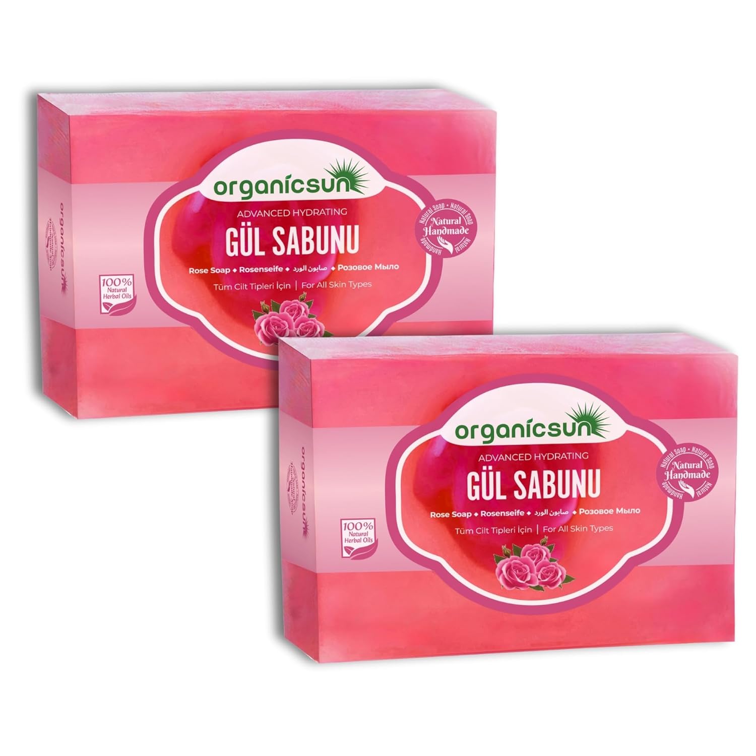 Organicsun Doğal Gül Sabunu 140 Gr x 2 Adet Tüm Cilt Tipleri İçin Onarıcı Besleyici Natural
