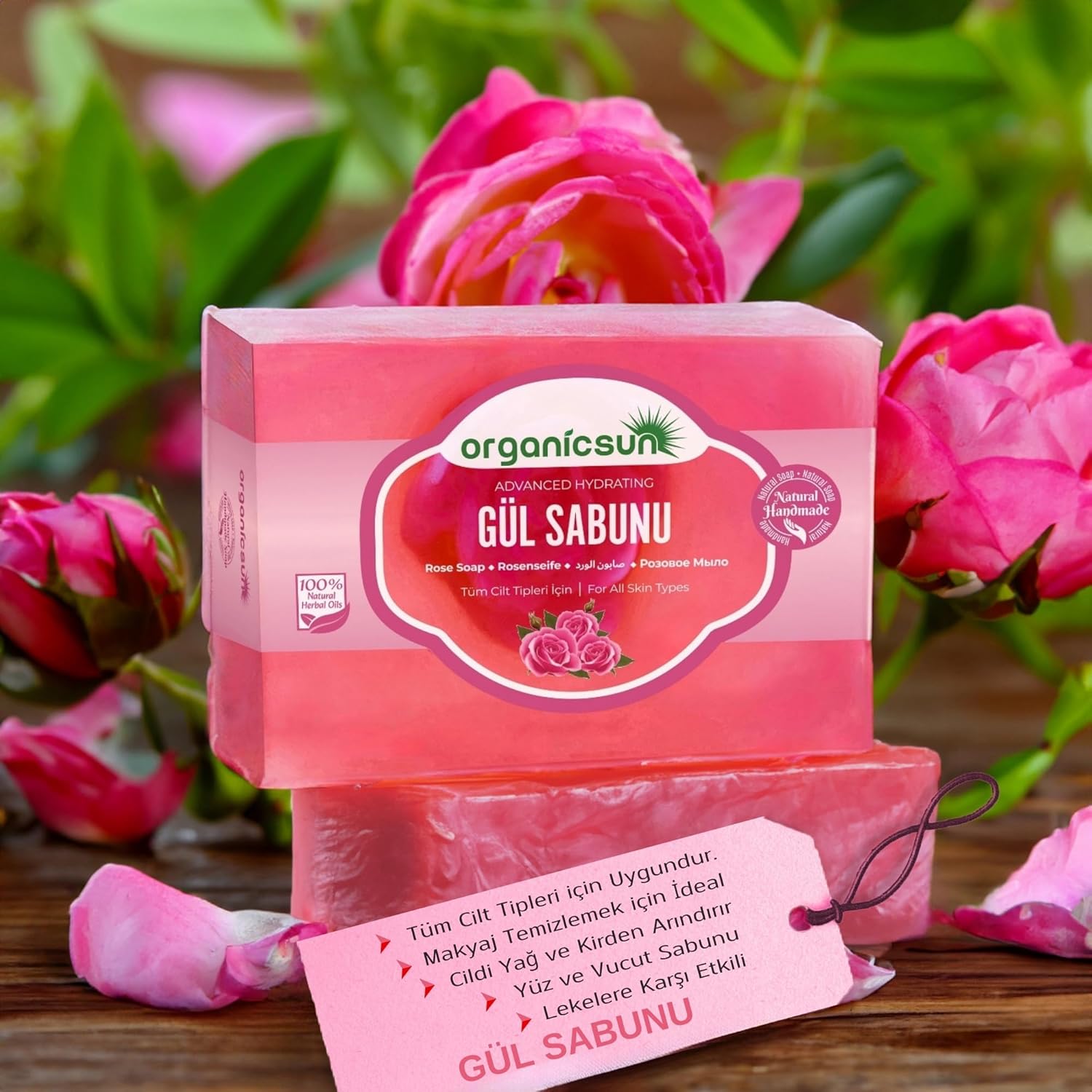 Organicsun Doğal Gül Sabunu 140 Gr Tüm Cilt Tipleri İçin Onarıcı Besleyici Natural