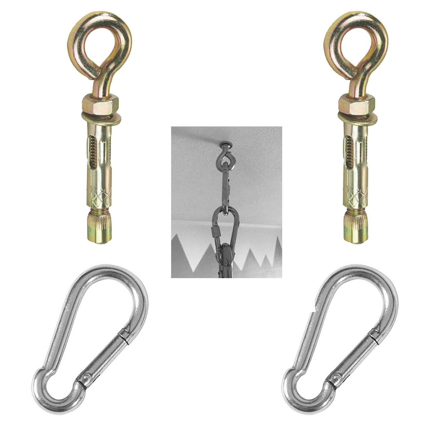 Badem10 2'li Salıncak Hamak Box Torbası Tavan Asma Aparatı Salıncağı Çelik Dübel + Karabina Kanca Takımı