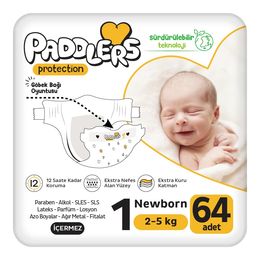Paddlers Protection Yenidoğan Bebek Bezi 1 Numara (2-5 Kg) 64 Adet Jumbo Paket
