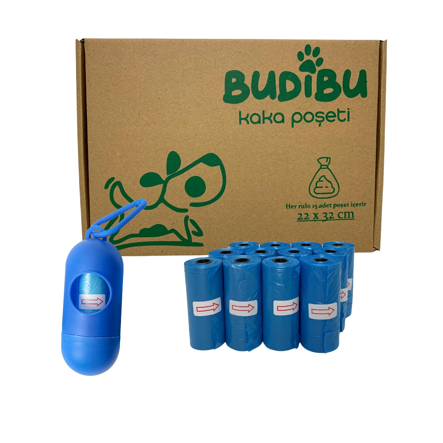 Budibu Kedi Köpek Kaka Poşeti Evcil Hayvan Dışkı Kaka Torbası Taşıma Kapsülü ve 12 Rulo (180 Poşet) (Mavi)