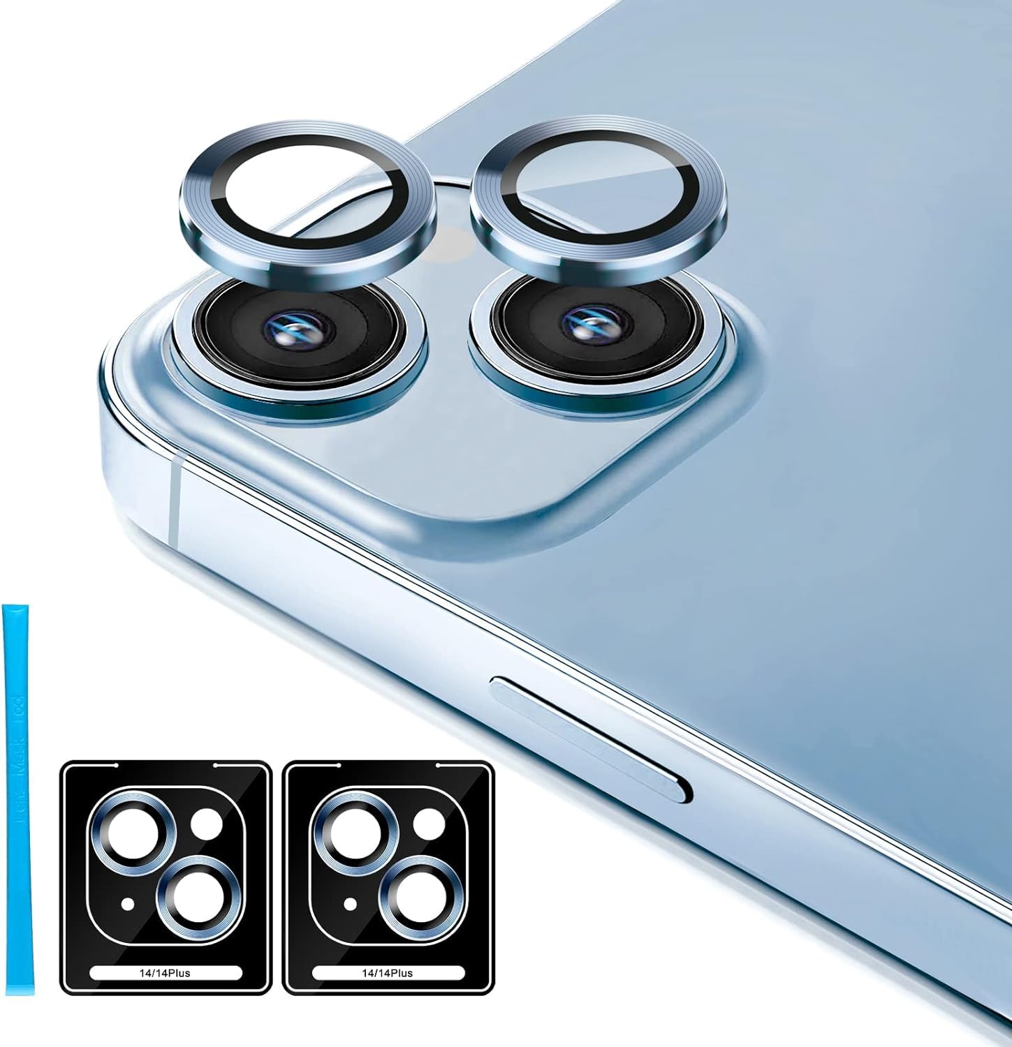 Merwish Apple iPhone 15 ve iPhone 15 Plus için Kamera Lens Koruyucu Ultra İnce Yüksek Kaliteli Cam 2 Adet Mavi (Sierra Blue)