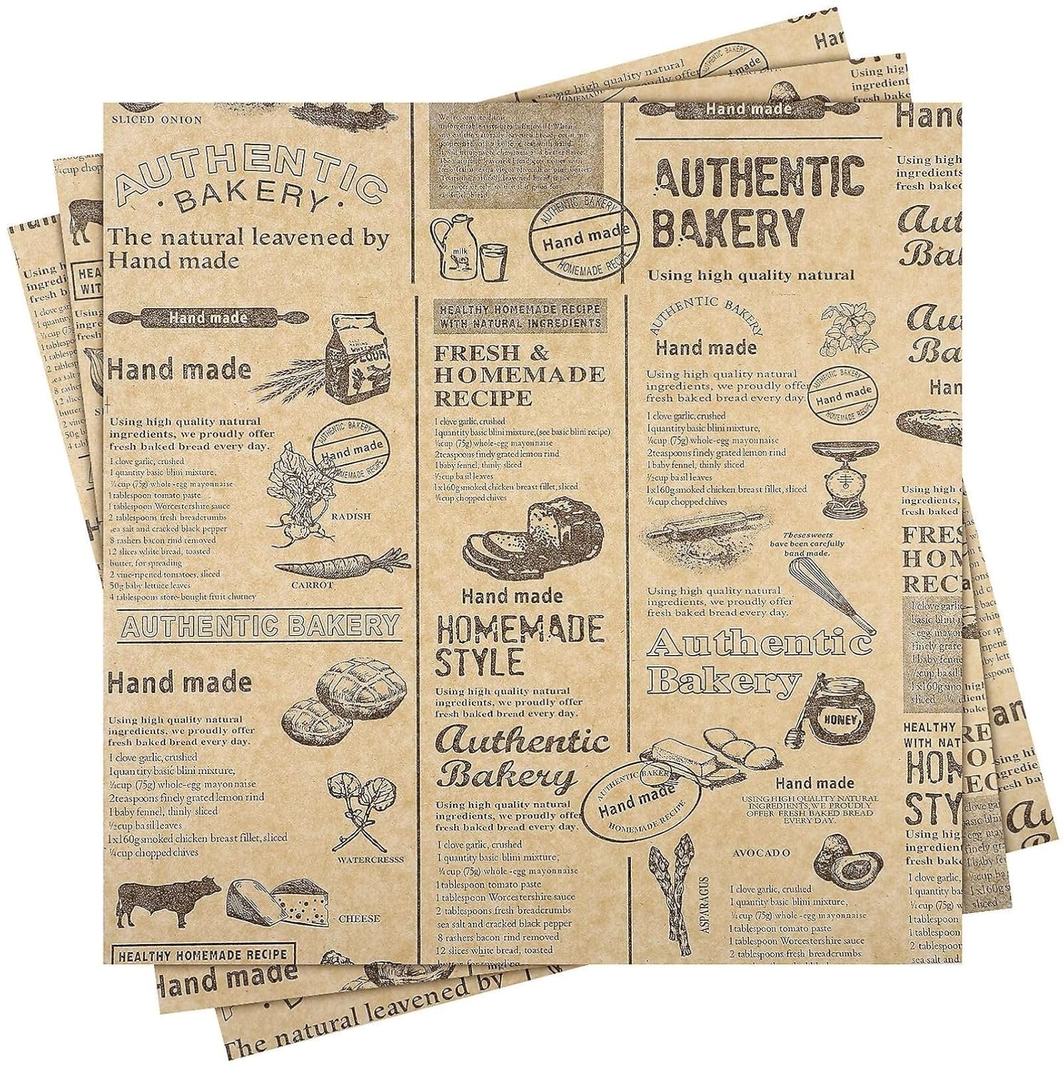 Busstier Vintage Gazete Desenli Kağıt, Kendinden Desenli Mutfak Sunum Kağıdı, Yemek Sunumları İçin İdeal 50 Adet