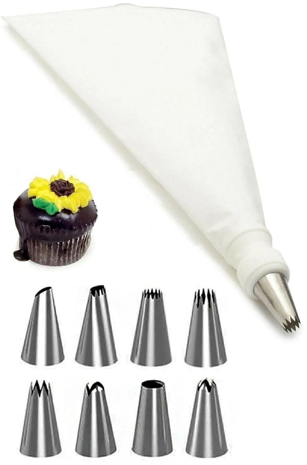 Busstier 10 Parça Krema Sıkma Torbası Seti, 9 Paslanmaz Çelik Uçlu, Pasta ve Kek Süsleme Kit