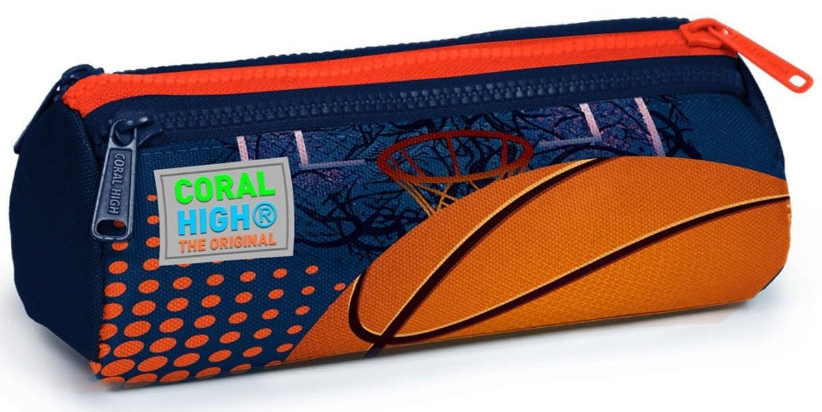 Coral High Turuncu Lacivert Basketbol Üç Bölmeli Kalem Çantası - Erkek Çocuk