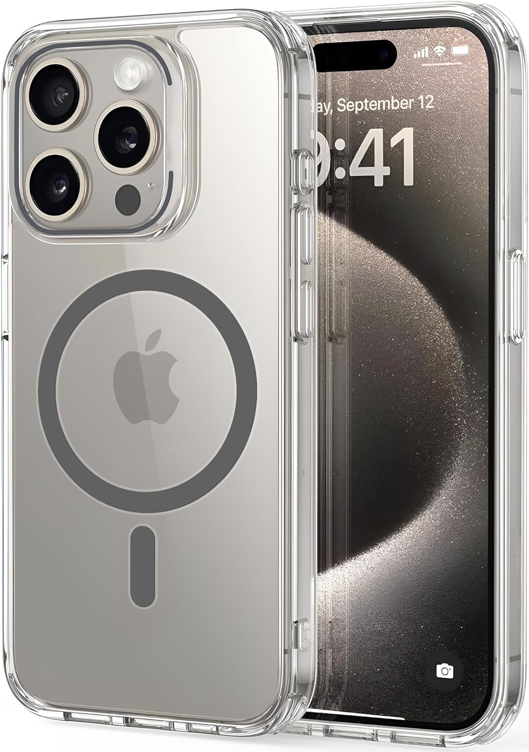 Minesk iphone 15 Pro Max için Ultimate Serisi Magsafe ile uyumlu Kesinlikle Sararmayan Ultra Şeffaf Kristal Berraklığında Akrilik Sert Kılıf Metal Tuşlar ve Güçlü Manyetik Kılıf (Natural Titanyum)