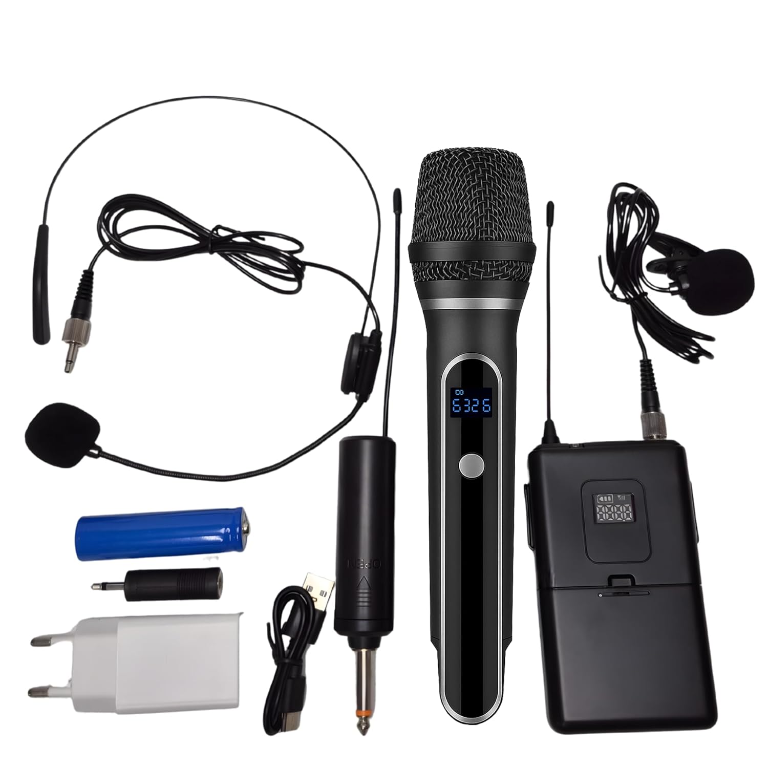 Coverzone Kablosuz Mikrofon Seti – VHF 220–270 MHz Wireless El Mikrofonu ve Kafa Mikrofonlu Verici, 6.3 mm Çıkışlı, 30–50 Metre Çekim | WN-07