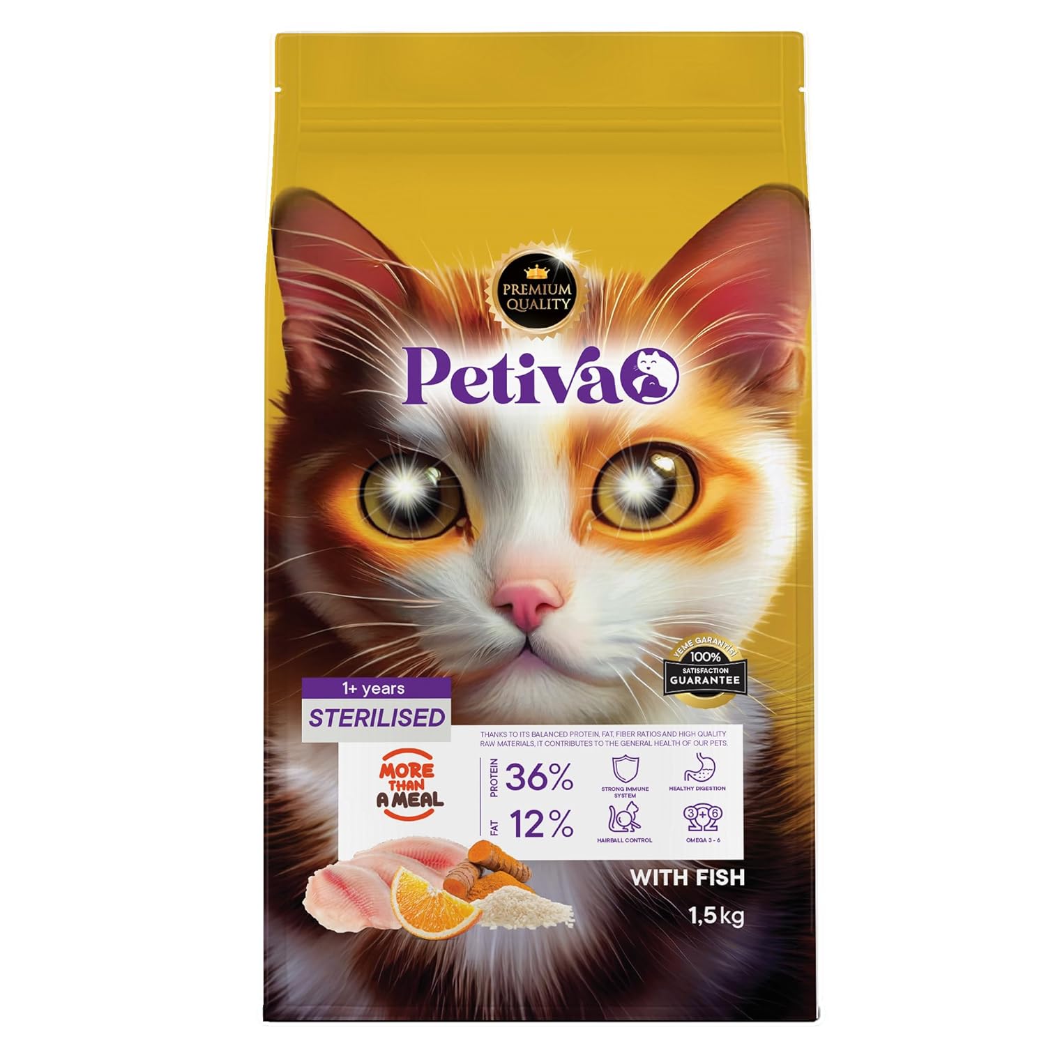 Petiva Kısırlaştırılmış Yetişkin Kediler İçin Balık Etli Kuru Kedi Maması (1.5 Kg, Balık)
