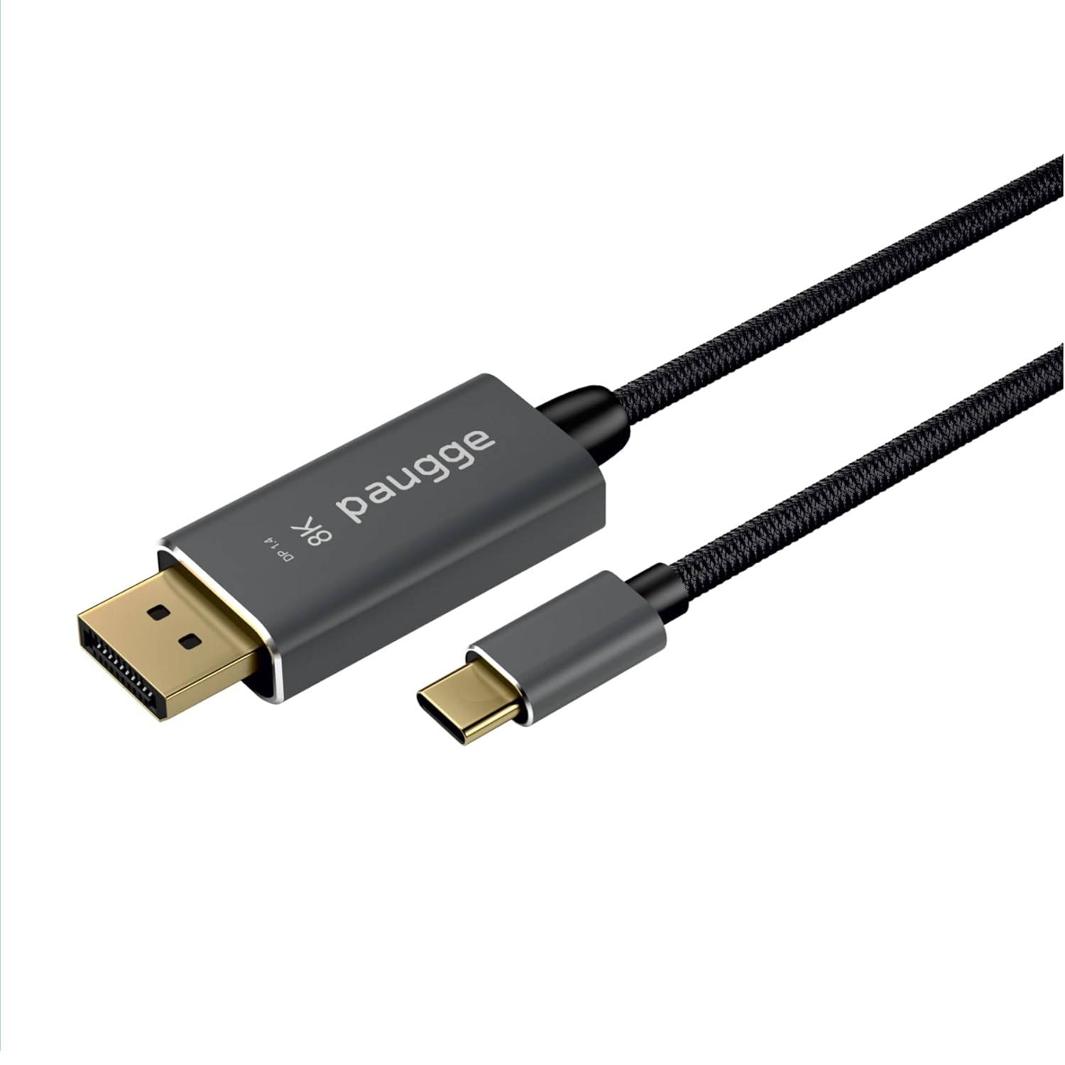 Paugge USB C to Displayport Kablo - DP 1.4, Thunderbolt 4/3, HDR, 8K 60Hz, 4K 144Hz/120Hz/60Hz, 2K 240Hz, Full HD 240Hz, Örgülü, 2 Metre (CDP14B-PRO)