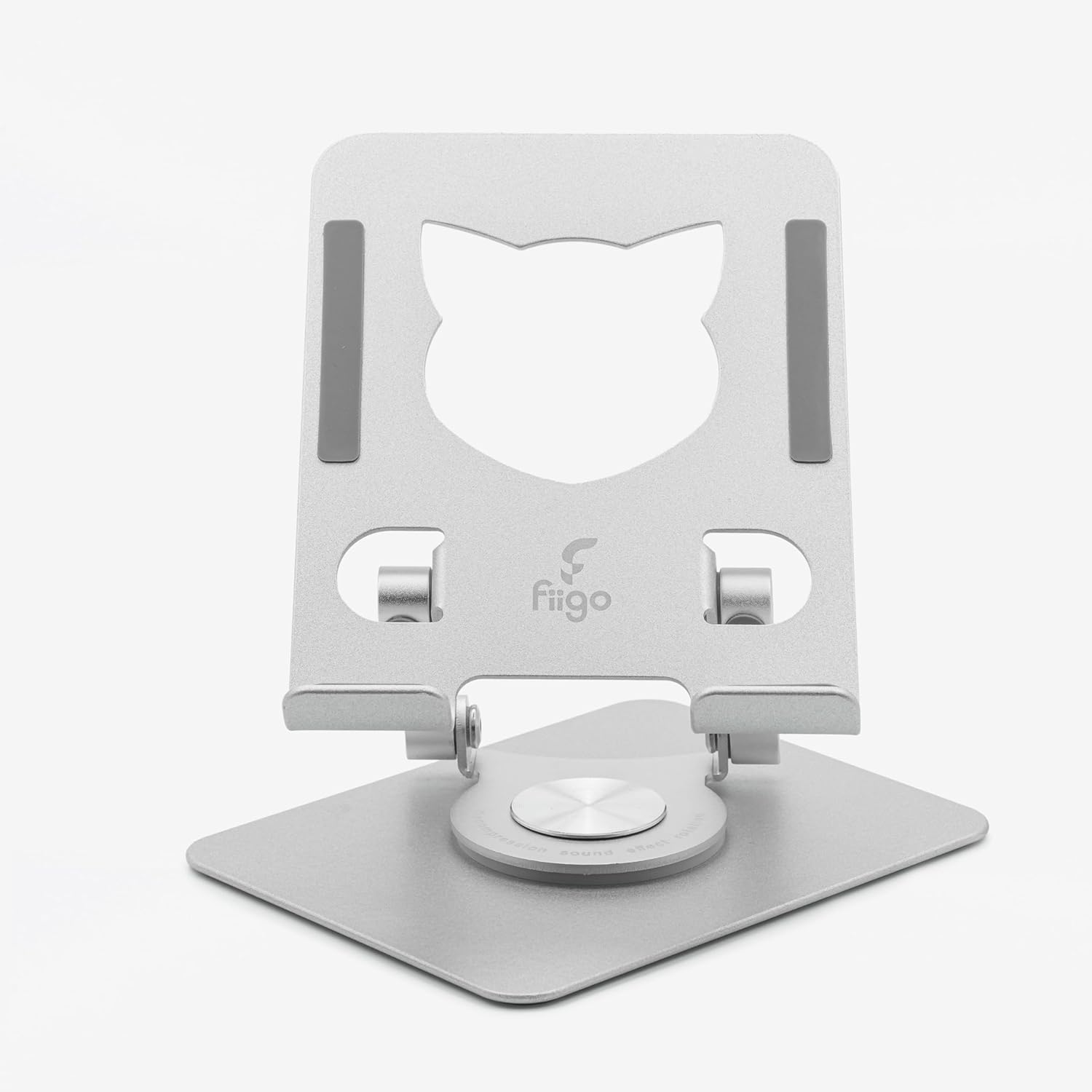 fiigo 360 Derece Dönebilen Tablet ve Telefon Standı Kedi Figürlü Metal Silver