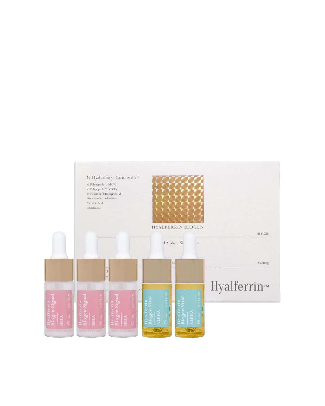 Hyalferrin Biogen Ampoule Set | Cilt Ampul Seti | Cilt Bariyer Onarıcı | Cilt Parlaklığı ve Elastikiyeti İçin 5 Ampul | Vital Alpha ve Signal Beta Formülleri | Tüm Cilt Tipleri İçin