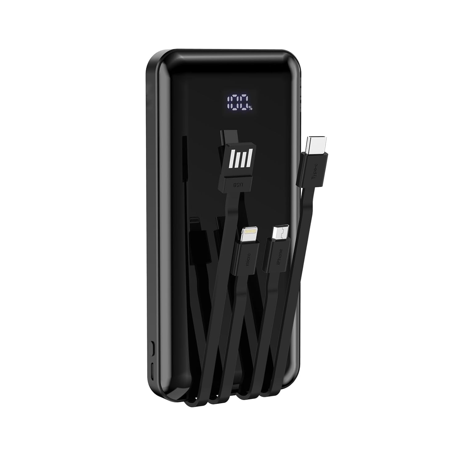 Robeve 10000 mAh Dijital Göstergeli Dahili Kablolu Powerbank 10000 mAh Powerbank Lightning - Type C - USB - Micro USB Dahili Kablolu Powerbank BPB3