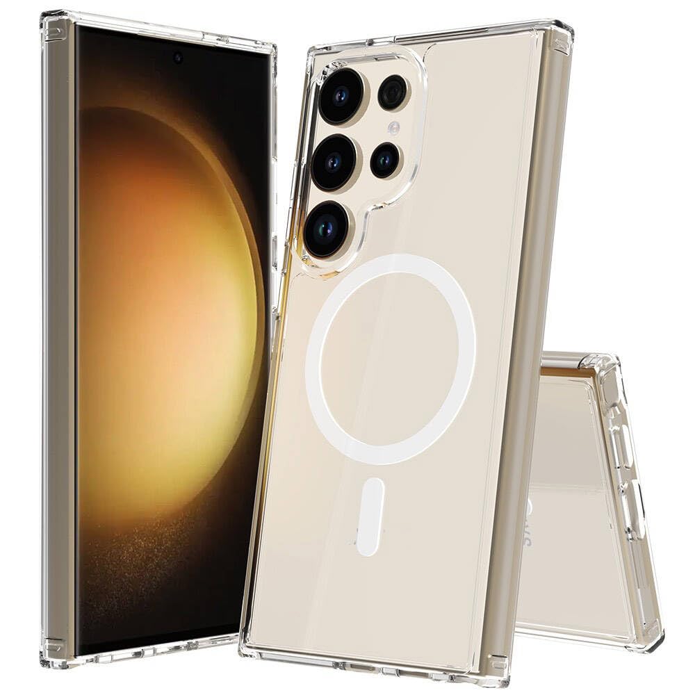 Zore Galaxy ile uyumlu S24 Ultra Kılıf M-safe Şarj Özellikli Şeffaf Sert PC Zore Embos Kapak Renksiz