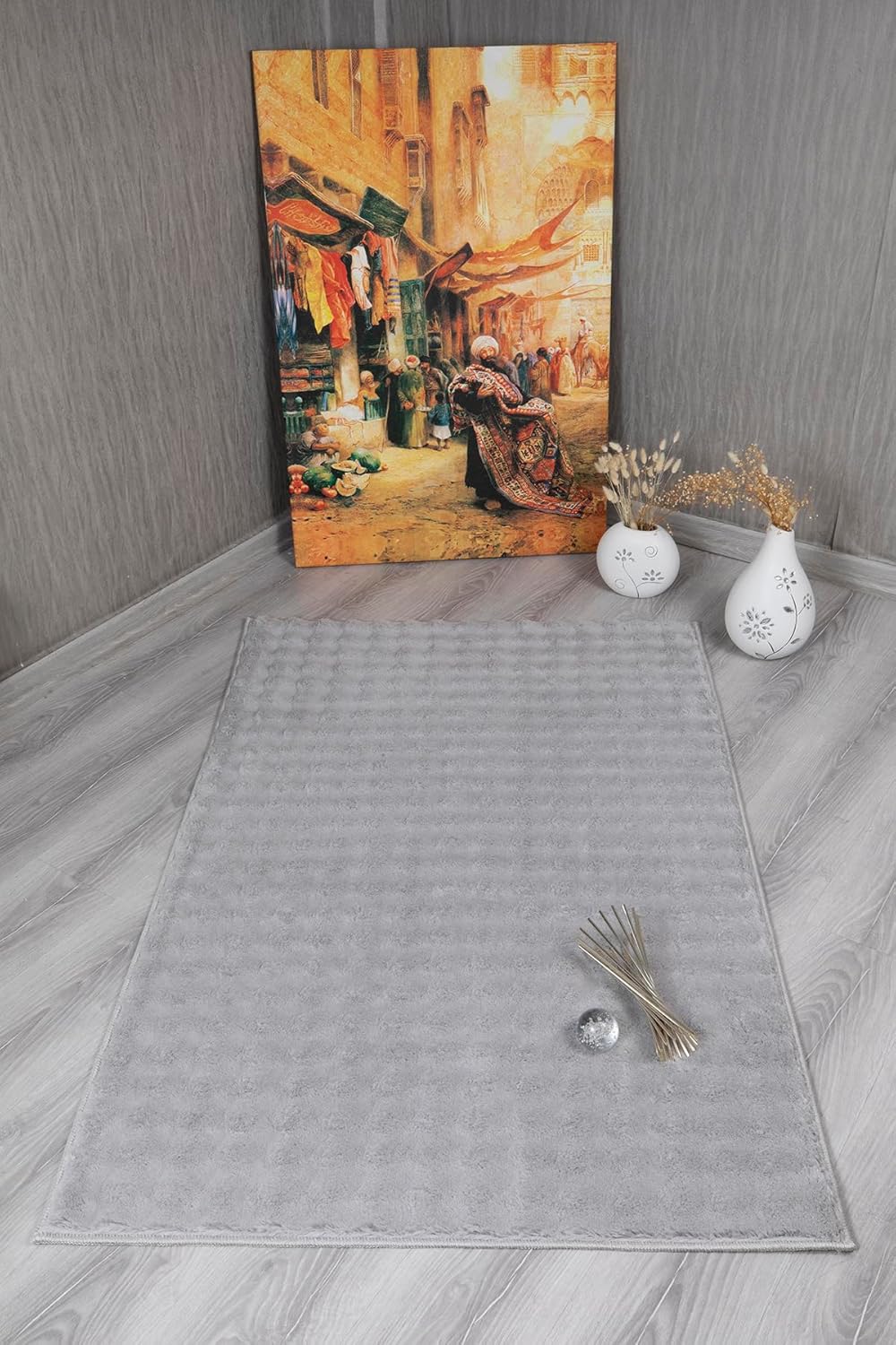 my evilla Dekoratif Bubble Uzun Tüylü Yumuşak Puffy Peluş Kaymaz Yıkanabilir Salon Koridor Halı Yolluk Gri 100 x 200