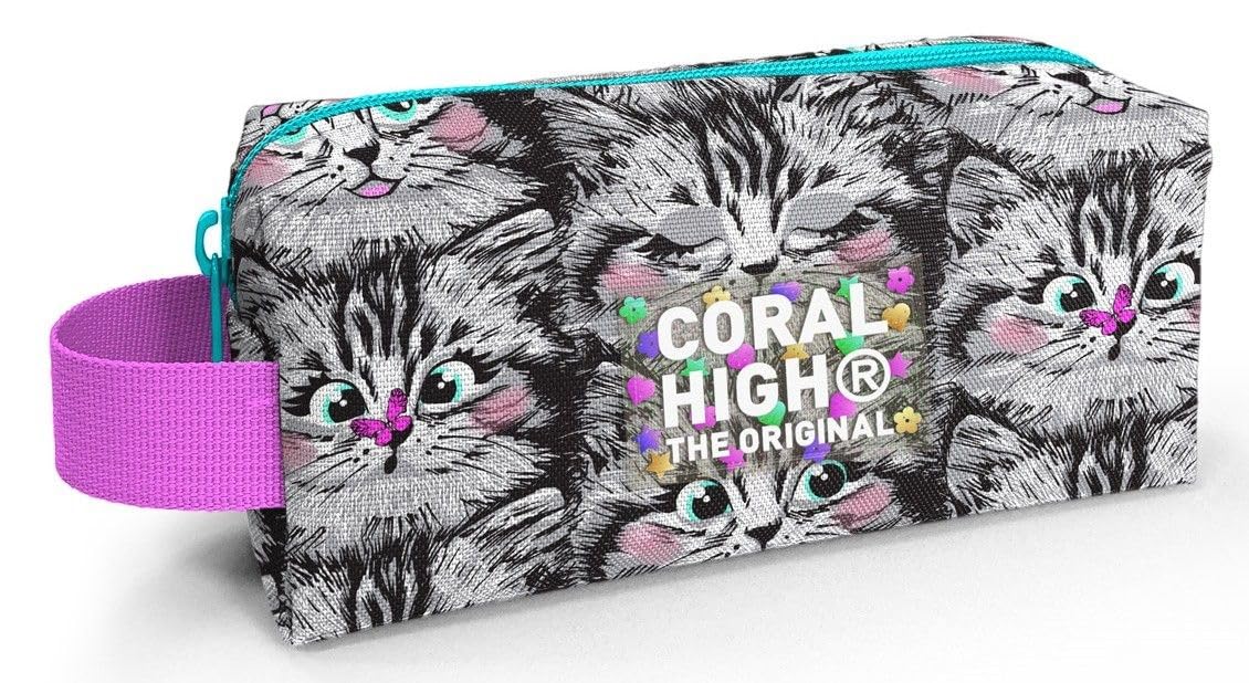 Coral High Gri Kedi Tek Bölmeli Kalemlik - Kız Çocuk Kalem Çantası