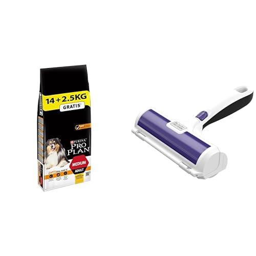 PRO PLAN Medium Orta Irk Yetişkin Tavuklu Köpek Maması 14 kg ve 2.5 kg & BLACK+DECKER HMSCT0001-XJ Evcil Hayvan Tüy Toplayıcı, Rulo