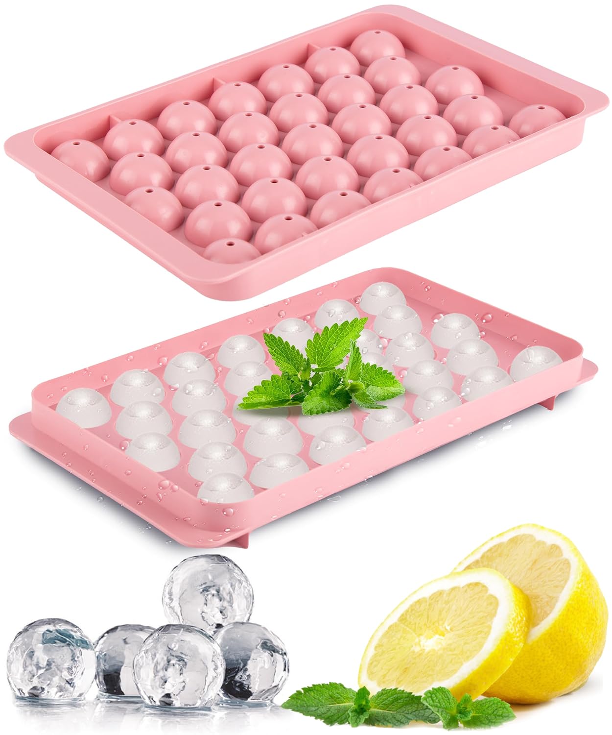milano home Büyük Küre Buz Kalıbı 33 Adet Buz - Yuvarlak buz kalıbı, Shot Bardağı Buz Kalıbı, Bardak Buz Kalıbı, Buz Kabı, Buzluk Kabı (1, Pembe, 33 PCS)