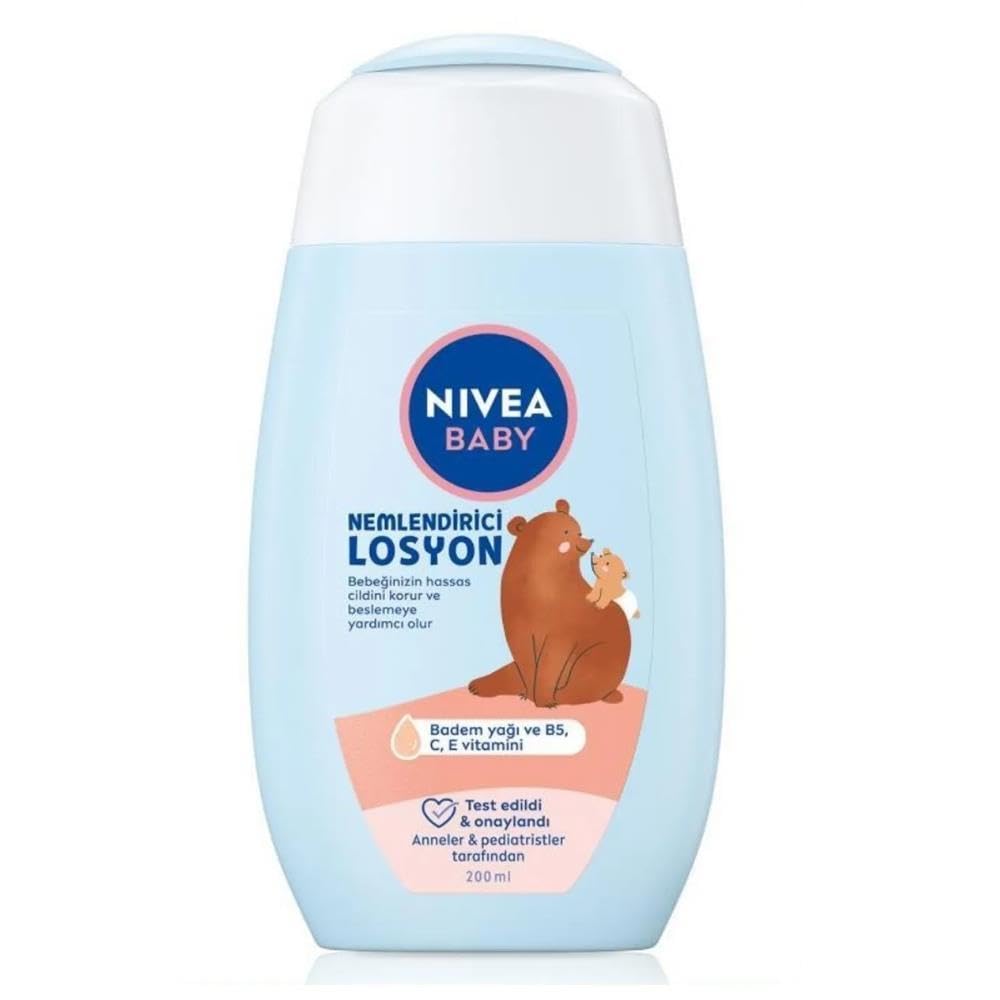 NIVEA Baby Bebek Nemlendirici Losyon 200 ml, Hassas Cilt, Badem Yağı ve B5,C,E Vitamini