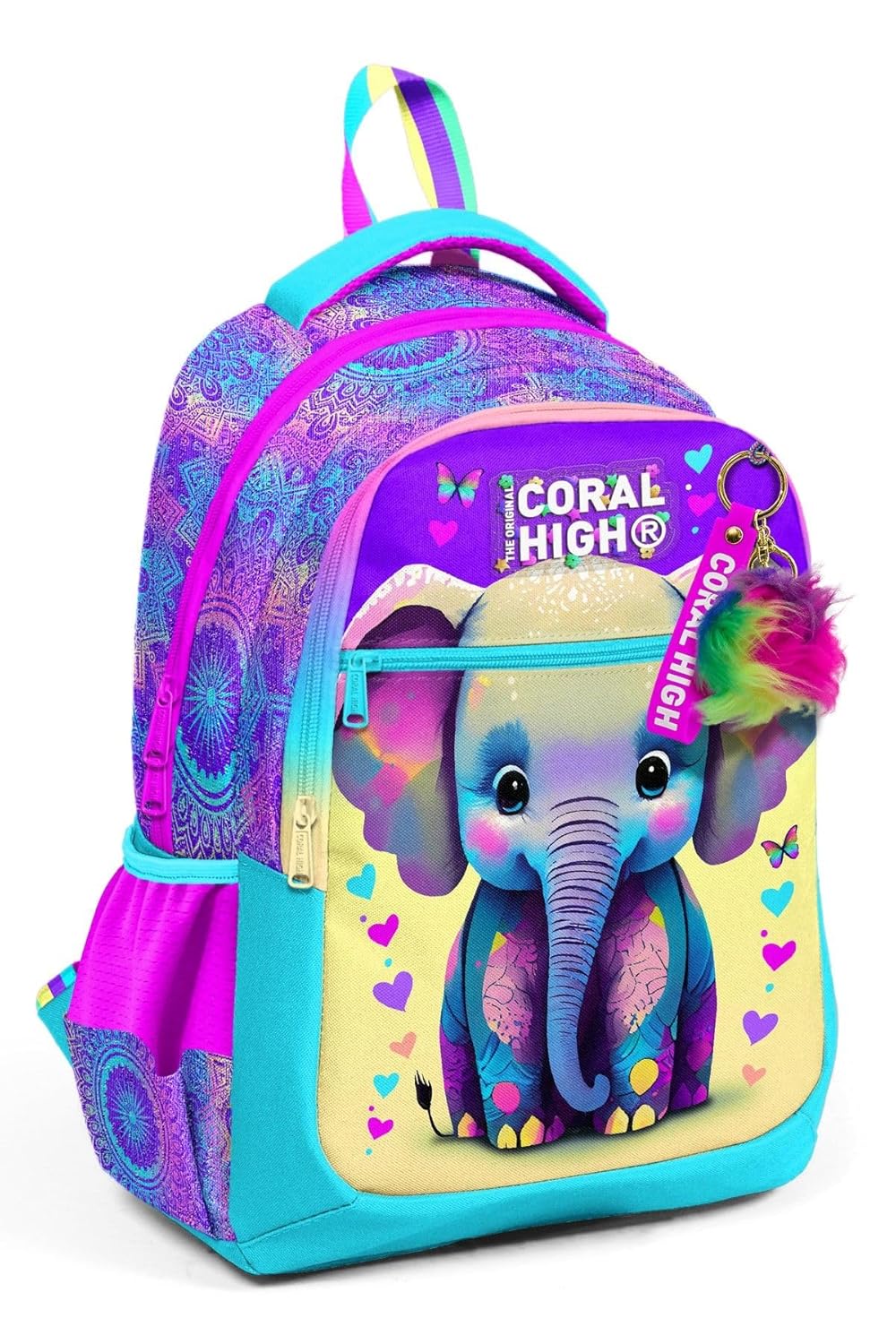 Coral High Pembe Turkuaz Fil Desenli Kız Çocuk İlkokul Çantası ve Günlük Sırt Çantası