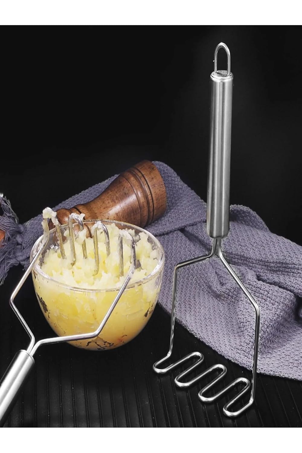 safestore Pratik 24 Cm Lüks Paslanmaz Metal Patates Ezici Patates Ezici Püre Yapıcı Zikzak