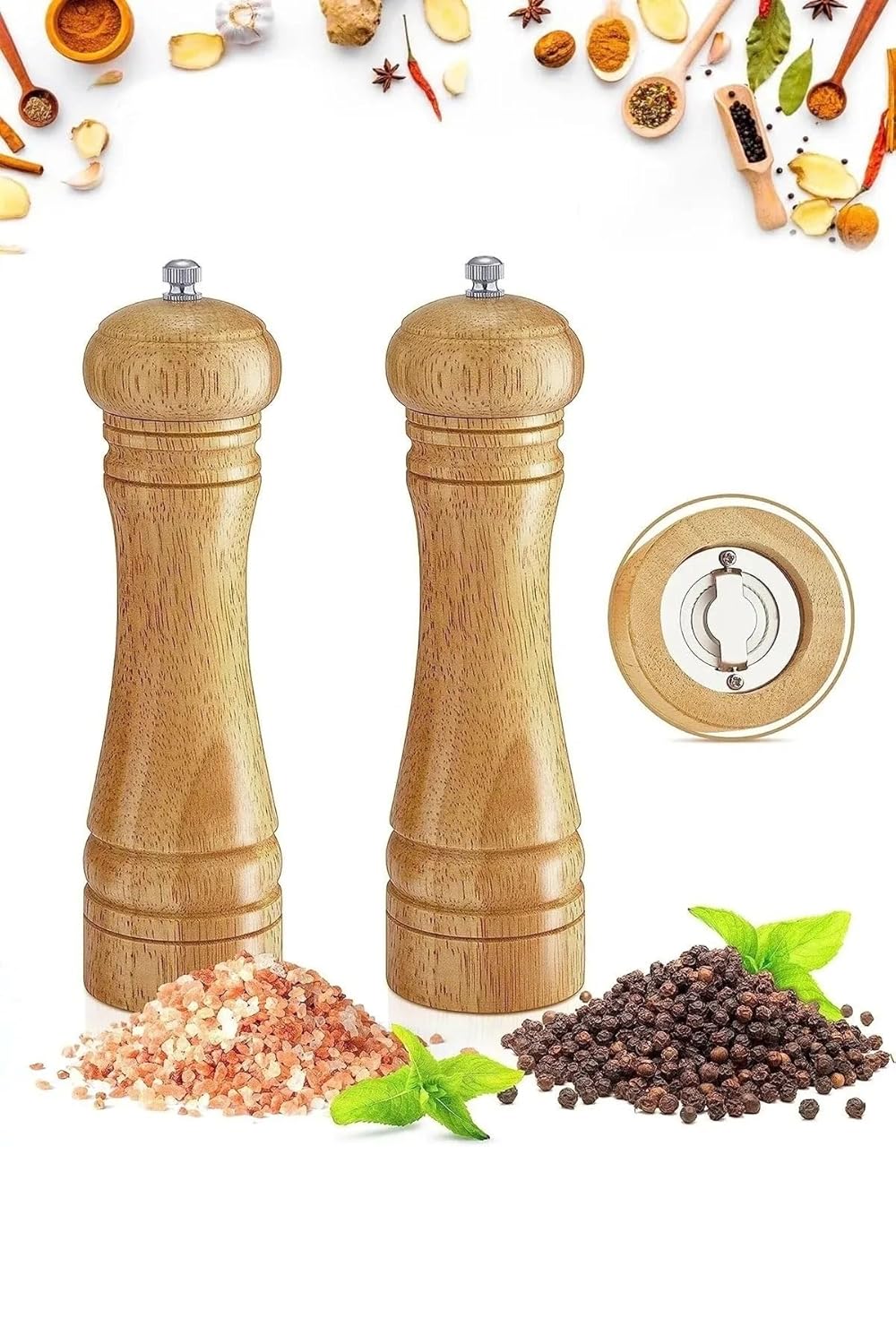 safestore Doğal Ahşap Değirmen Karabiber Tuz Kahve Baharat Öğütücü Manuel El Değirmeni