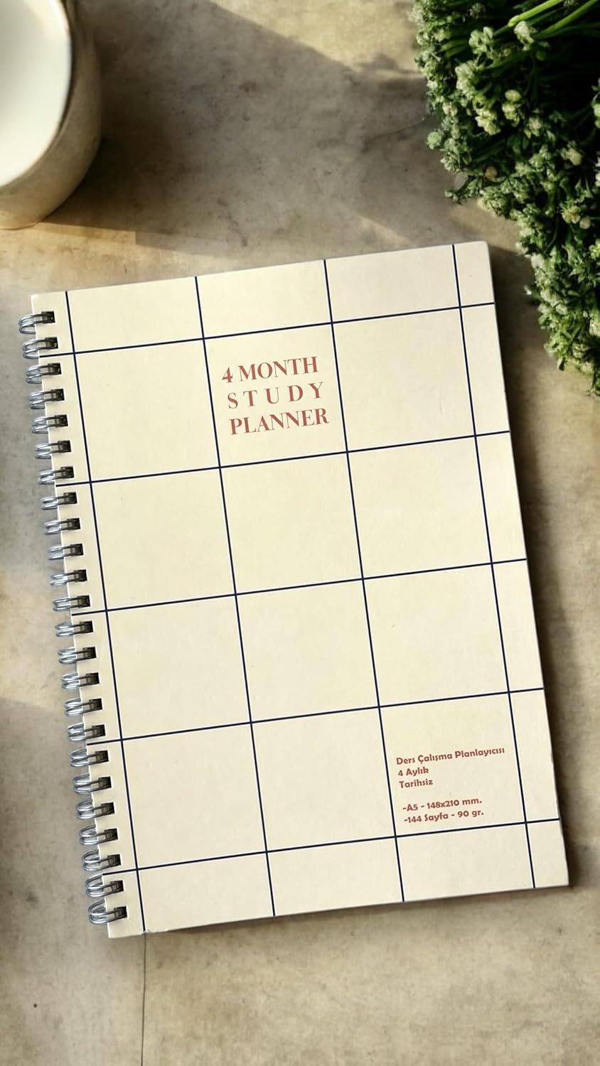 Fark Tanıtım 4 Aylık Spiralli Tarihsiz Ders Çalışma Planlayıcısı, A5 Boyutu (Bej)