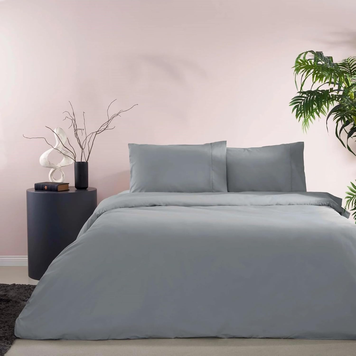 TAÇ Ranforce Basic Düz Pamuk Nevresim Takımı, Antrasit, Tek Kişilik