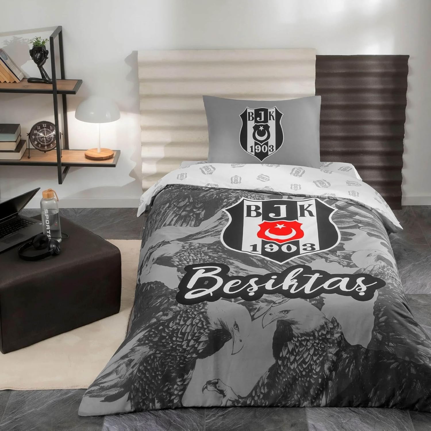 TAÇ Beşiktaş Kartal Renkli Klişe Pamuk Nevresim Takımı, Çok Renkli, Küçük Tek Kişilik