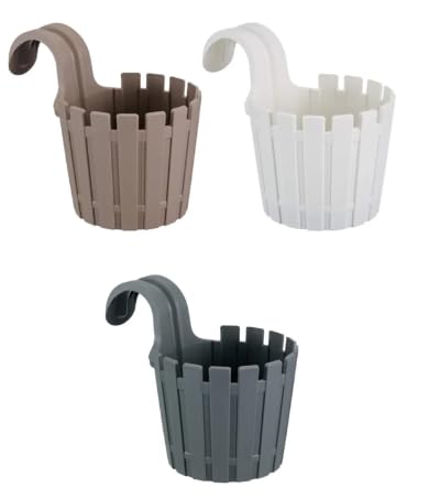 Akasya Balkon Saksı – 3'lü Renkli Set, 1.5 Litre | Kahve, Beyaz ve Antrasit | Kolay Askılı, Hafif ve Dayanıklı Saksı