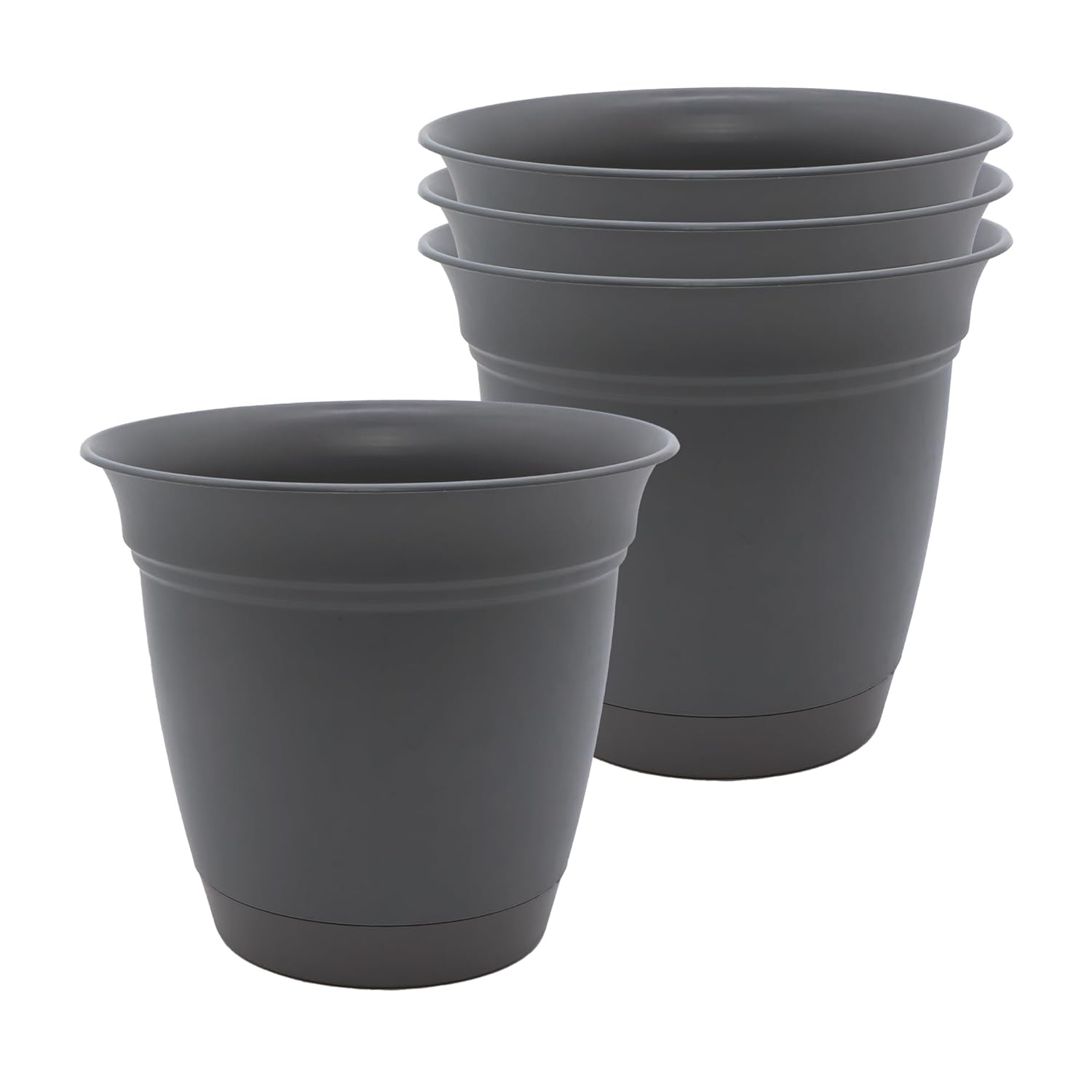 The HC Companies 8 İnç Eclipse Yuvarlak Ekici Tabaklı - Çiçekler, Sebzeler ve Otlar için İç Mekan Dış Mekan Bitki Saksısı, Sıcak Gri (4'lü Paket)