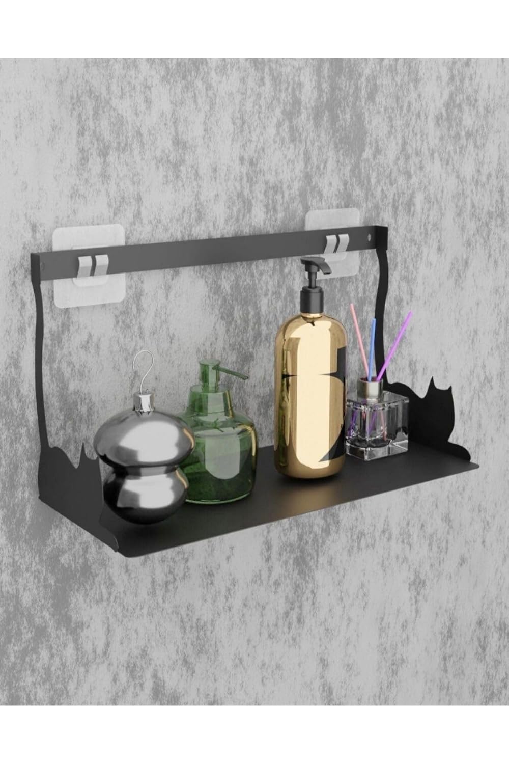 Risingmaber Yapışkanlı Siyah Kedi Desenli Banyo Düzenleyici, Mutfak Düzenleyici, Banyo Organizer 3M Yapışkanlı Tasarım MT86S