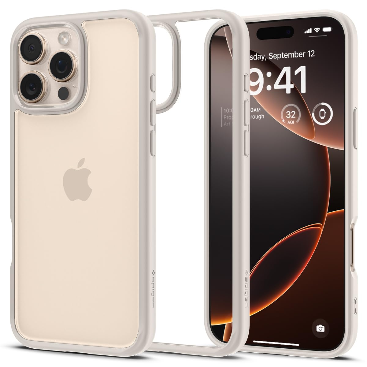 Spigen iPhone 16 Pro Max ile uyumlu ince Kılıf Ultra Hybrid Sararma Karşıtı DuraClear Hava Kanalı Teknolojisi Askeri Sınıf Koruma Natural Titanium Şeffaf Kapak - ACS08385