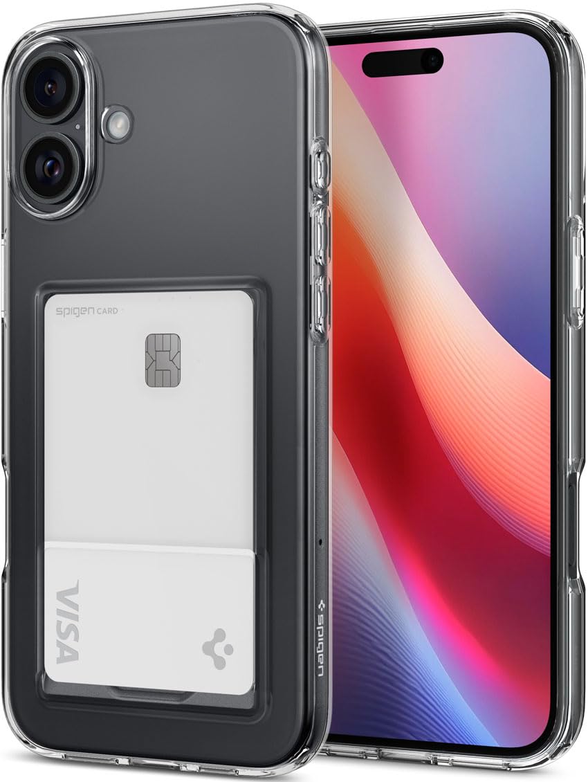 Spigen Apple iPhone 16 Plus ile Uyumlu ince Kılıf Crystal Slot Sararmaya Dayanıklı DuraClear™ Hava Kanalı Teknolojisi™ Askeri Sınıf Koruma Crystal Clear Cüzdanlı Şeffaf Kapak - ACS08083