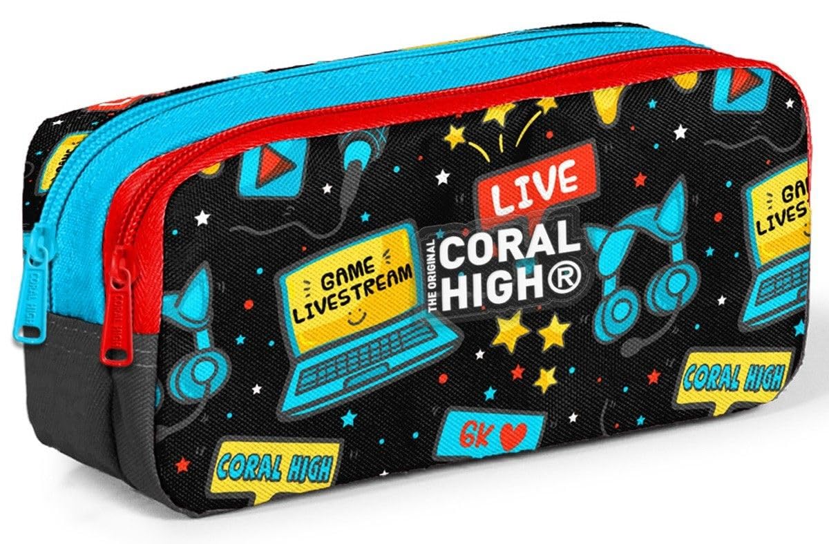 Coral High Siyah Mavi Gamer İki Bölmeli Kalem Çantası - Erkek Çocuk
