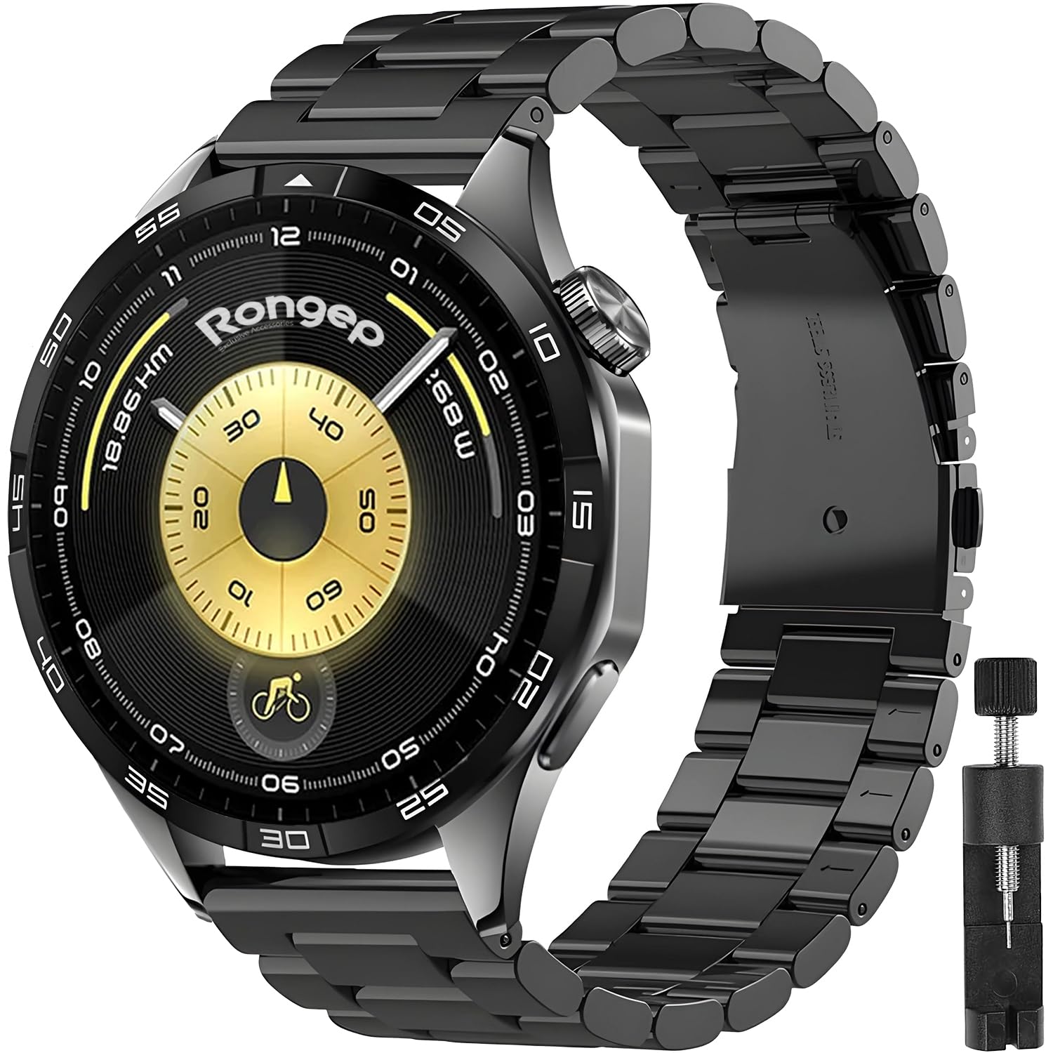 Rongep Huawei ile Uyumlu [Kısaltma Aparatlı] 22mm Çelik Kordon GT6/GT6 Pro/GT5/GT5 Pro/GT4/GT3/GT3 Pro/GT2/GT2 Pro 46mm için Baklalı Model GT6 Pro Kordonu Paslanmaz Metal GT6 Kordon (Siyah)